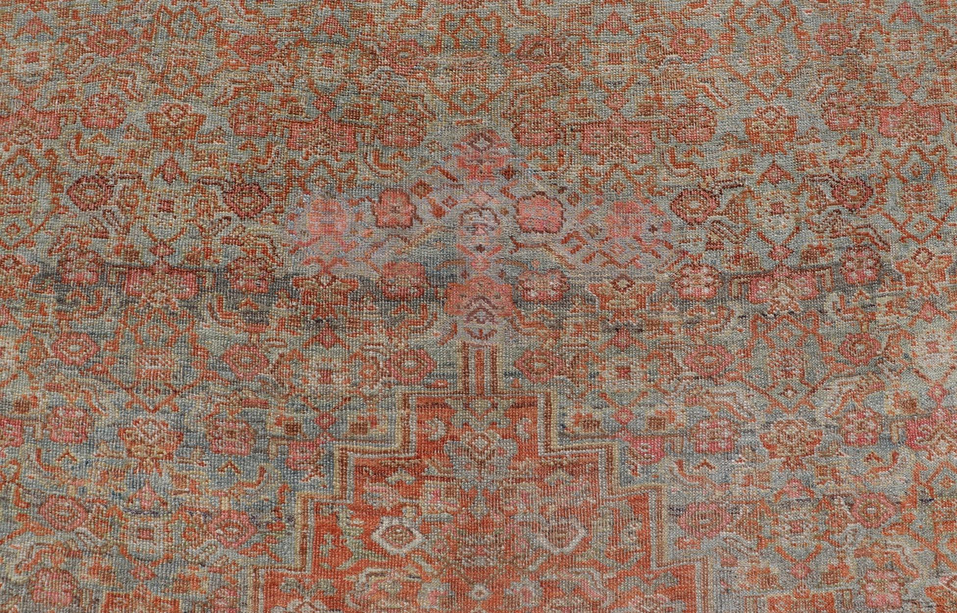 Antique Persian Bidjar Rug In Herati Design With Medallion In Soft Muted Colors  For Sale 7