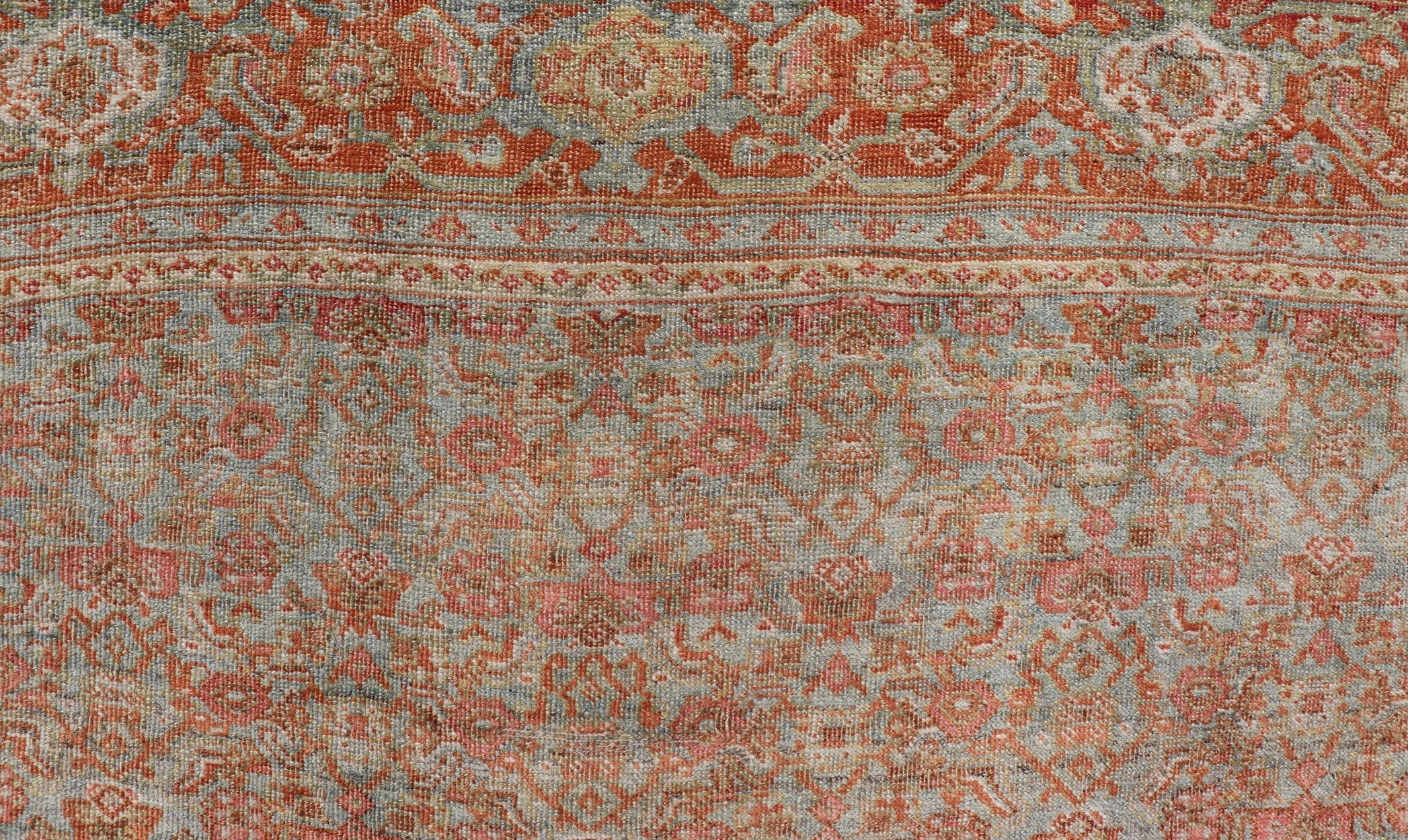 Antique Persian Bidjar Rug In Herati Design With Medallion In Soft Muted Colors. Keivan Woven Arts / rug EMB-222211-A-15467, country of origin / type: Iran / Bidjar, circa 1910
Measures: 7'2 x 12'0 
This magnificent Bidjar with an exquisite,