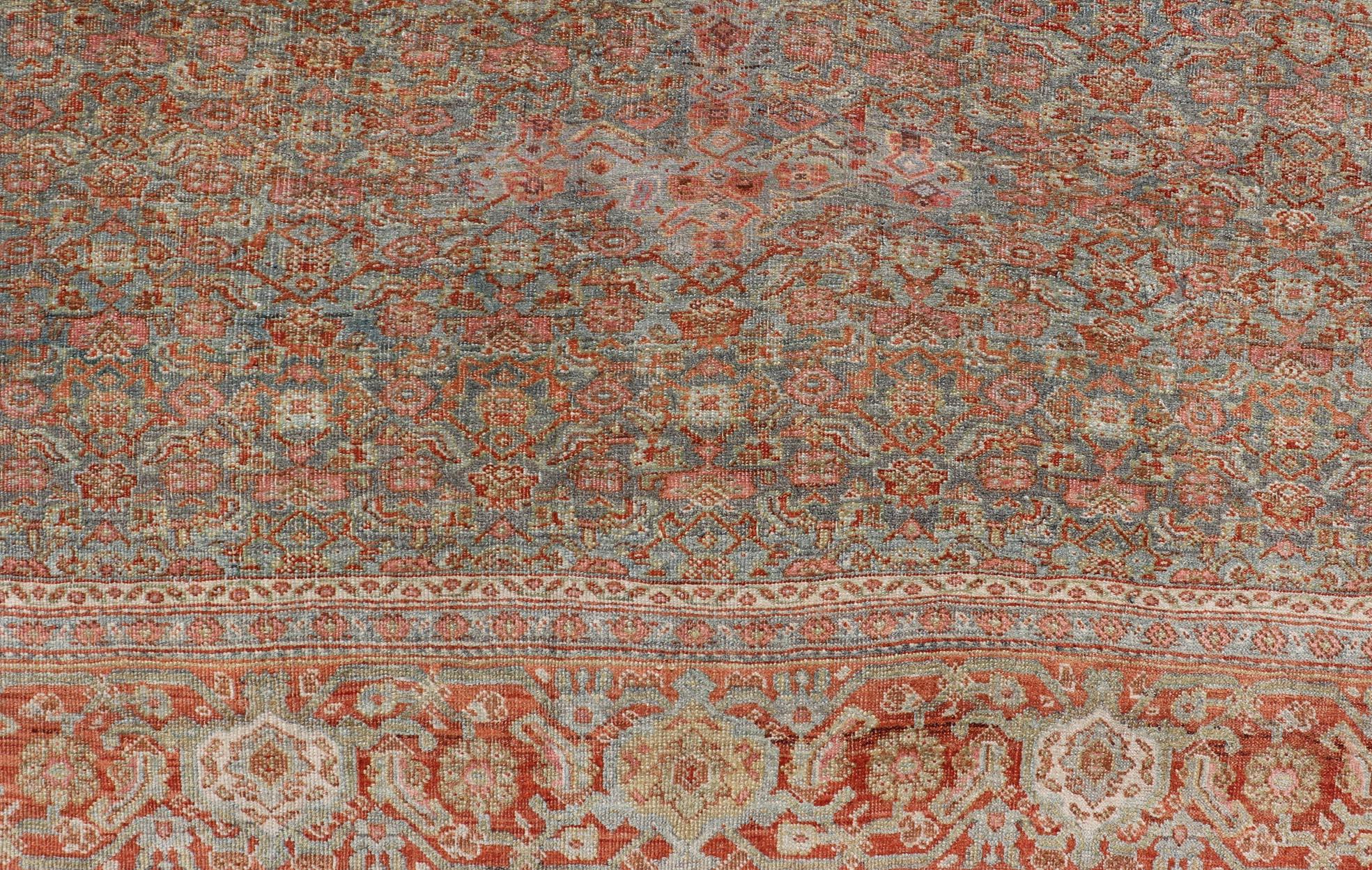Tabriz Antique Persian Bidjar Rug In Herati Design With Medallion In Soft Muted Colors  For Sale