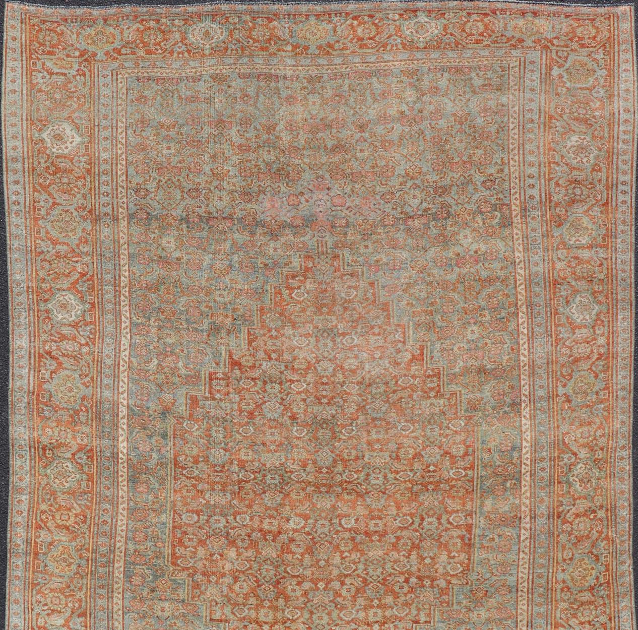Wool Antique Persian Bidjar Rug In Herati Design With Medallion In Soft Muted Colors  For Sale