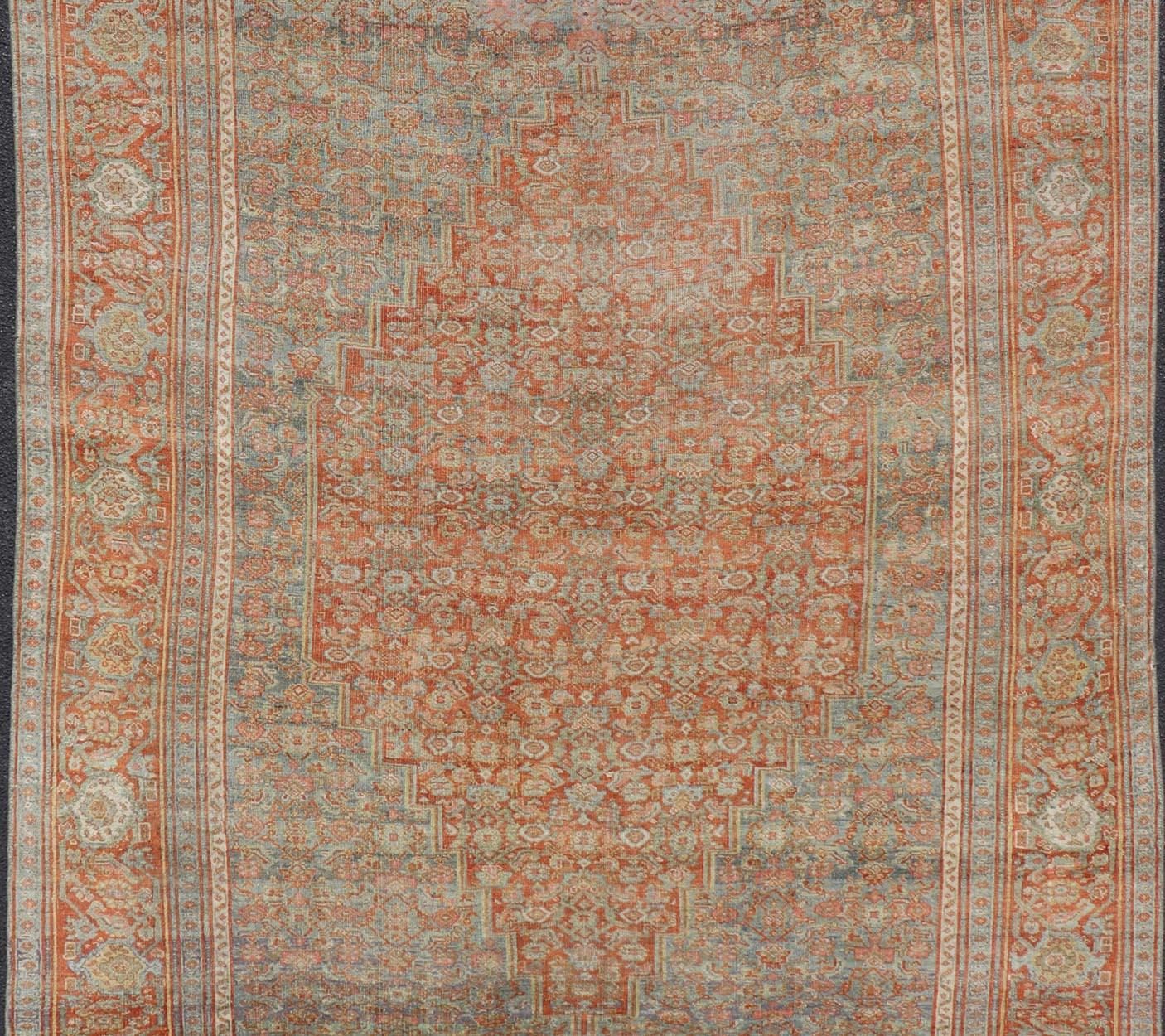 Antique Persian Bidjar Rug In Herati Design With Medallion In Soft Muted Colors  For Sale 1