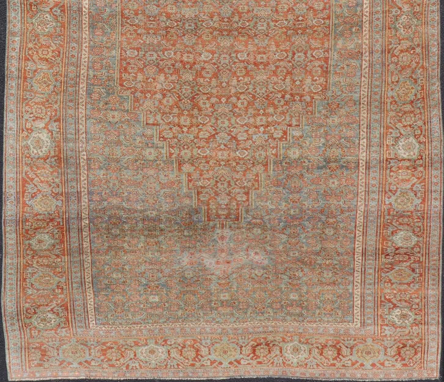 Antique Persian Bidjar Rug In Herati Design With Medallion In Soft Muted Colors  For Sale 2
