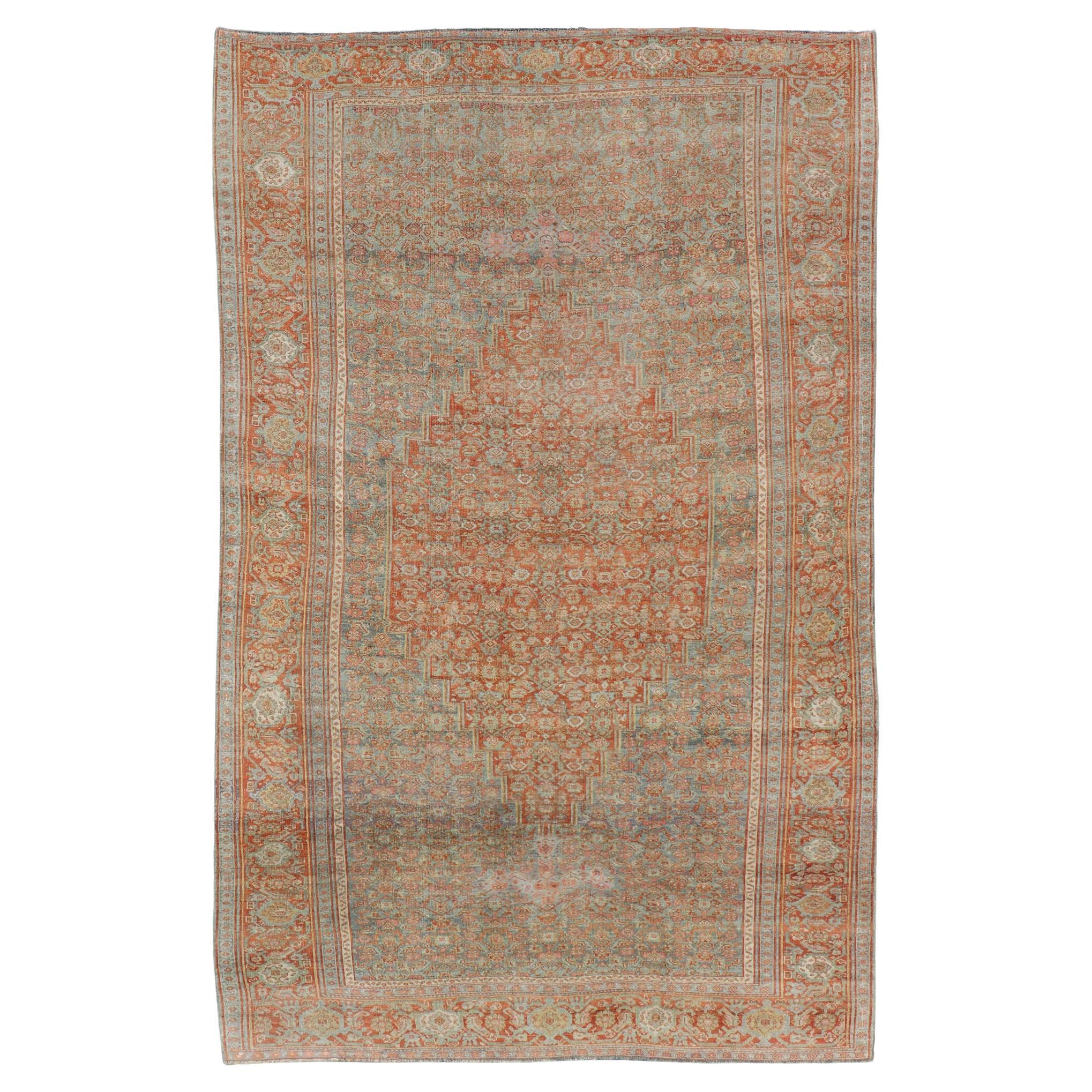 Antique Persian Bidjar Rug In Herati Design With Medallion In Soft Muted Colors  For Sale