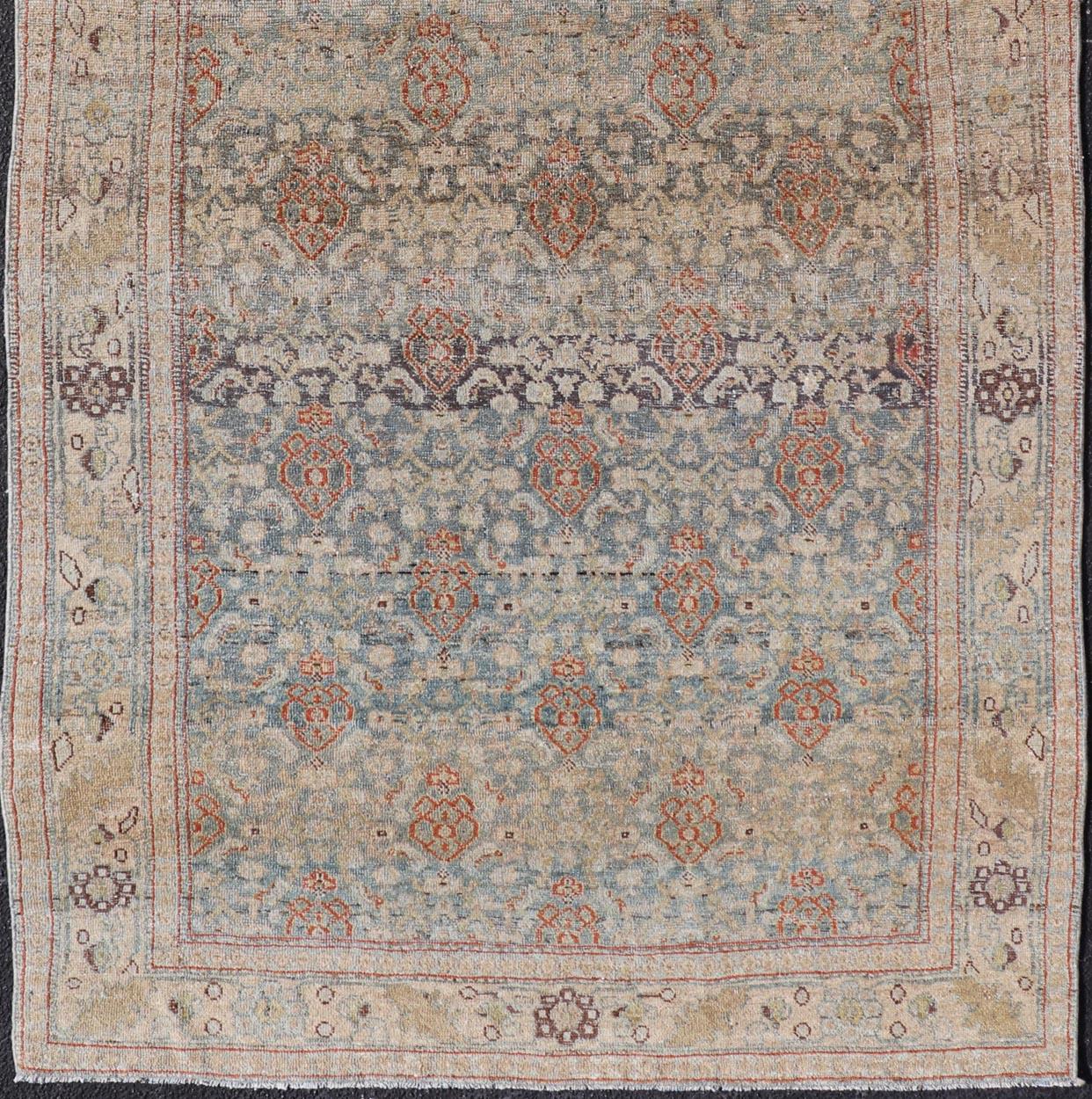 Antique Persian Bidjar Rug in Lt. Blue, Lt. Gray by Keivan Woven Arts 4'8 x 8'10 For Sale 3