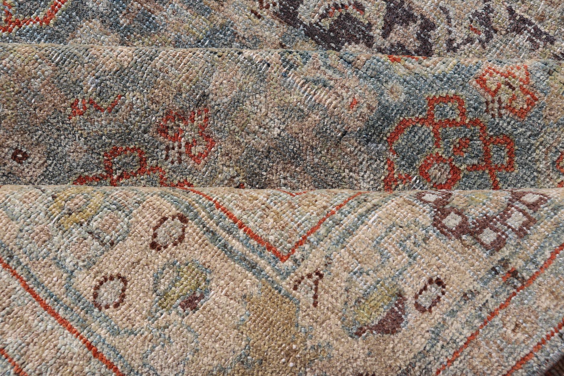 Antique Persian Bidjar Rug in Lt. Blue, Lt. Gray by Keivan Woven Arts 4'8 x 8'10 For Sale 5