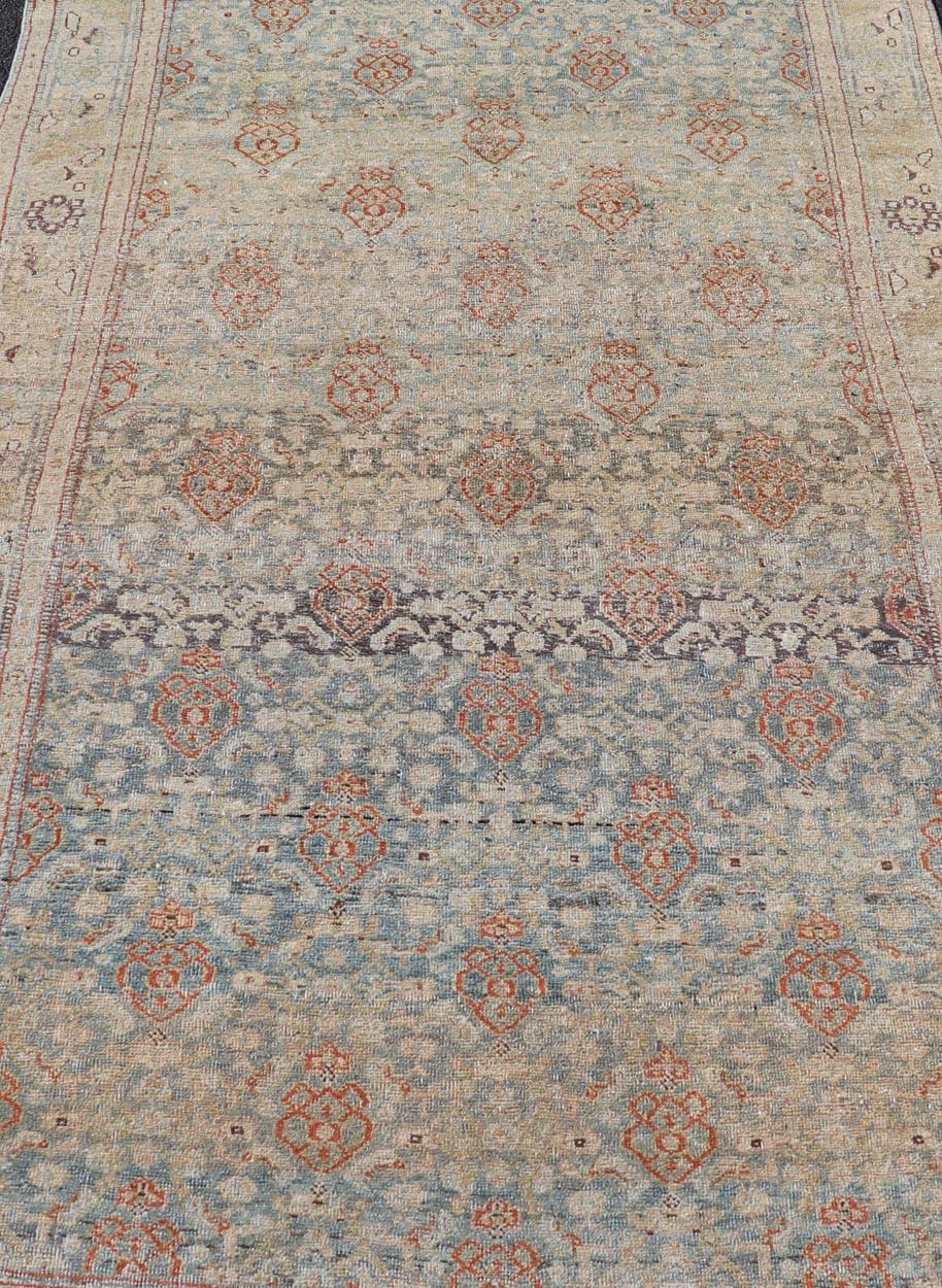 Antique Persian Bidjar Rug in Lt. Blue, Lt. Gray by Keivan Woven Arts 4'8 x 8'10

Antique Kurdish Persian Bidjar rug with all over Herati design. Keivan Woven Arts/ rug /EMB-22244, country of origin / type: Iran / Kurdish Bidjar, circa