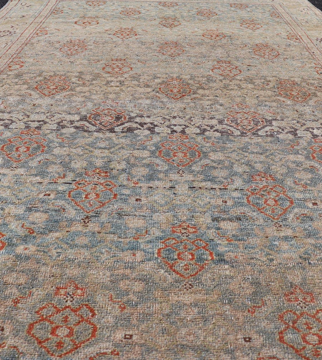Tabriz Antique Persian Bidjar Rug in Lt. Blue, Lt. Gray by Keivan Woven Arts 4'8 x 8'10 For Sale