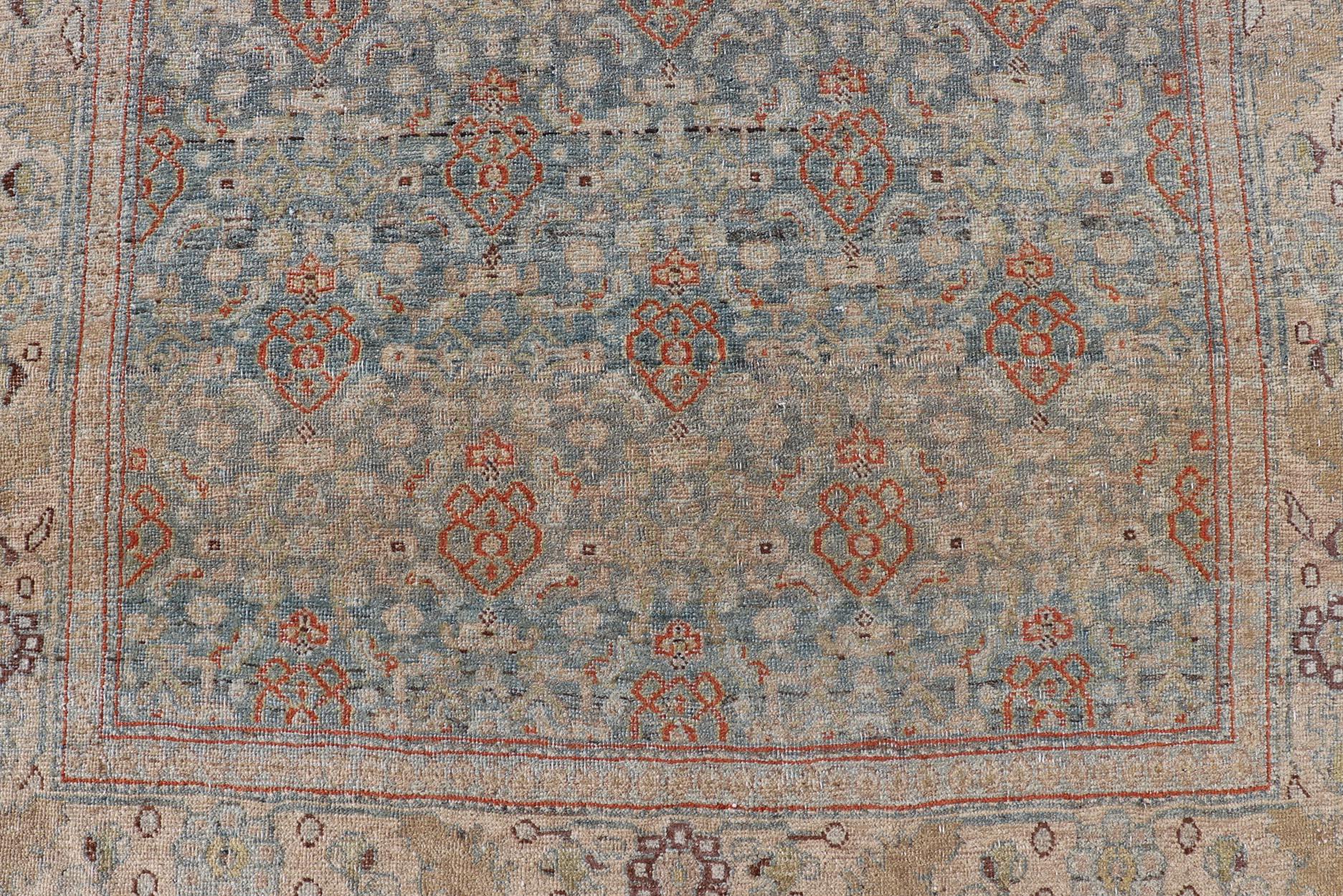 Hand-Knotted Antique Persian Bidjar Rug in Lt. Blue, Lt. Gray by Keivan Woven Arts 4'8 x 8'10 For Sale