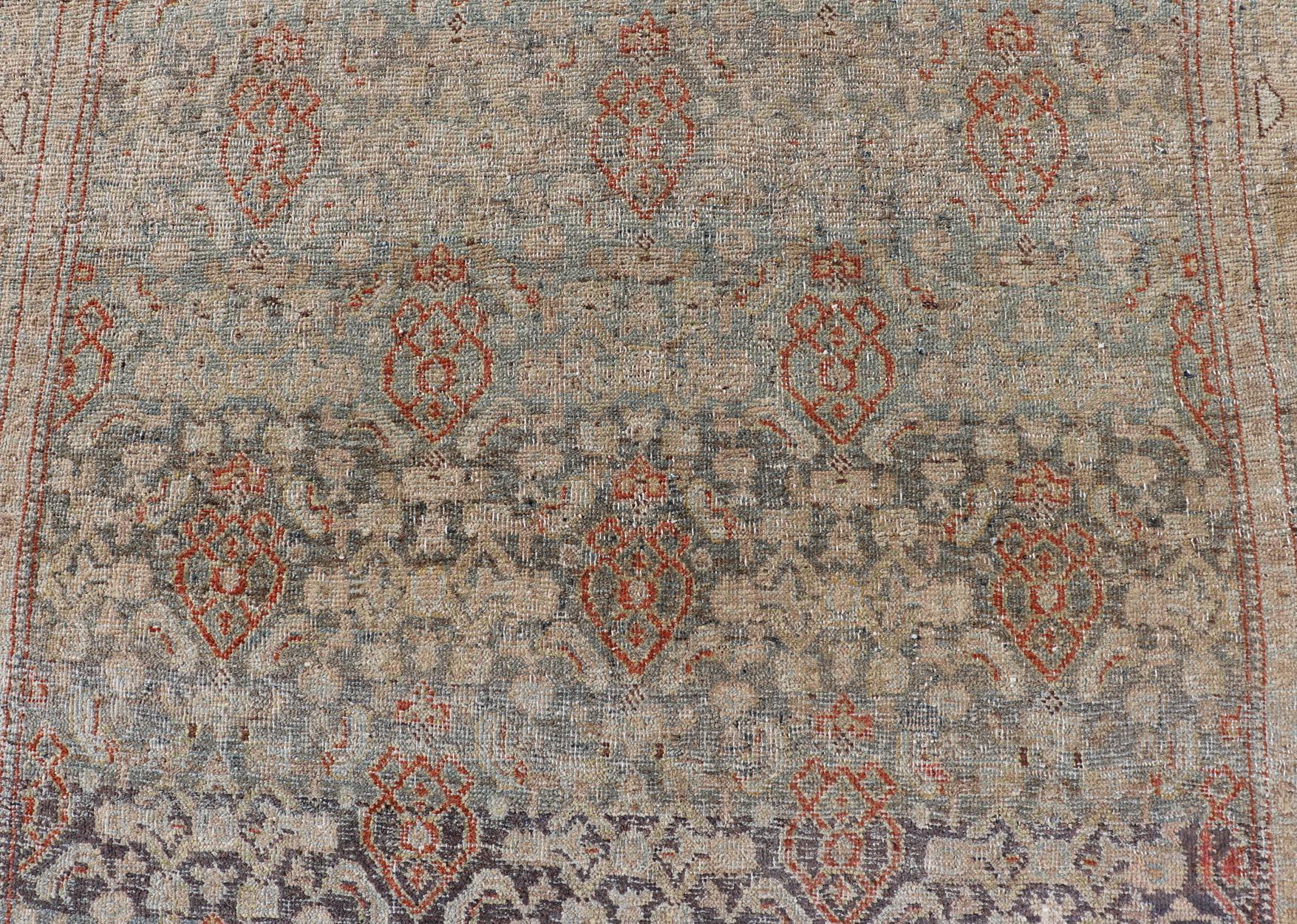Antique Persian Bidjar Rug in Lt. Blue, Lt. Gray by Keivan Woven Arts 4'8 x 8'10 In Good Condition For Sale In Atlanta, GA