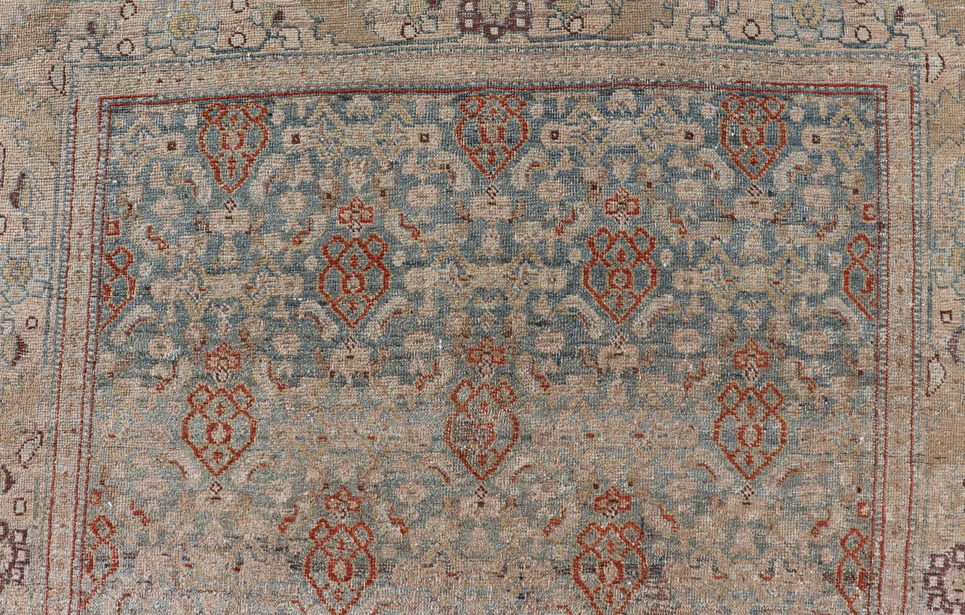 20th Century Antique Persian Bidjar Rug in Lt. Blue, Lt. Gray by Keivan Woven Arts 4'8 x 8'10 For Sale