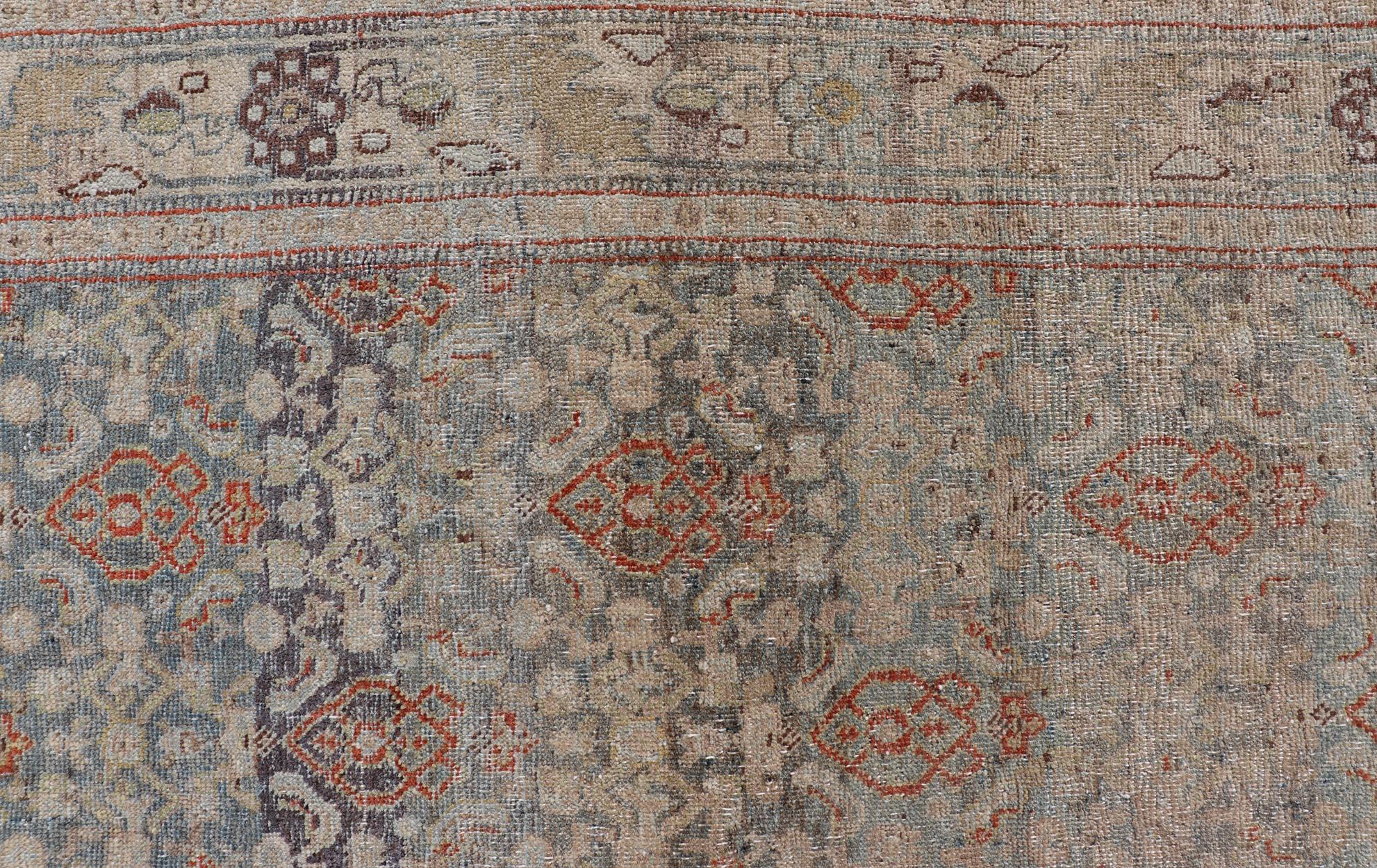 Wool Antique Persian Bidjar Rug in Lt. Blue, Lt. Gray by Keivan Woven Arts 4'8 x 8'10 For Sale