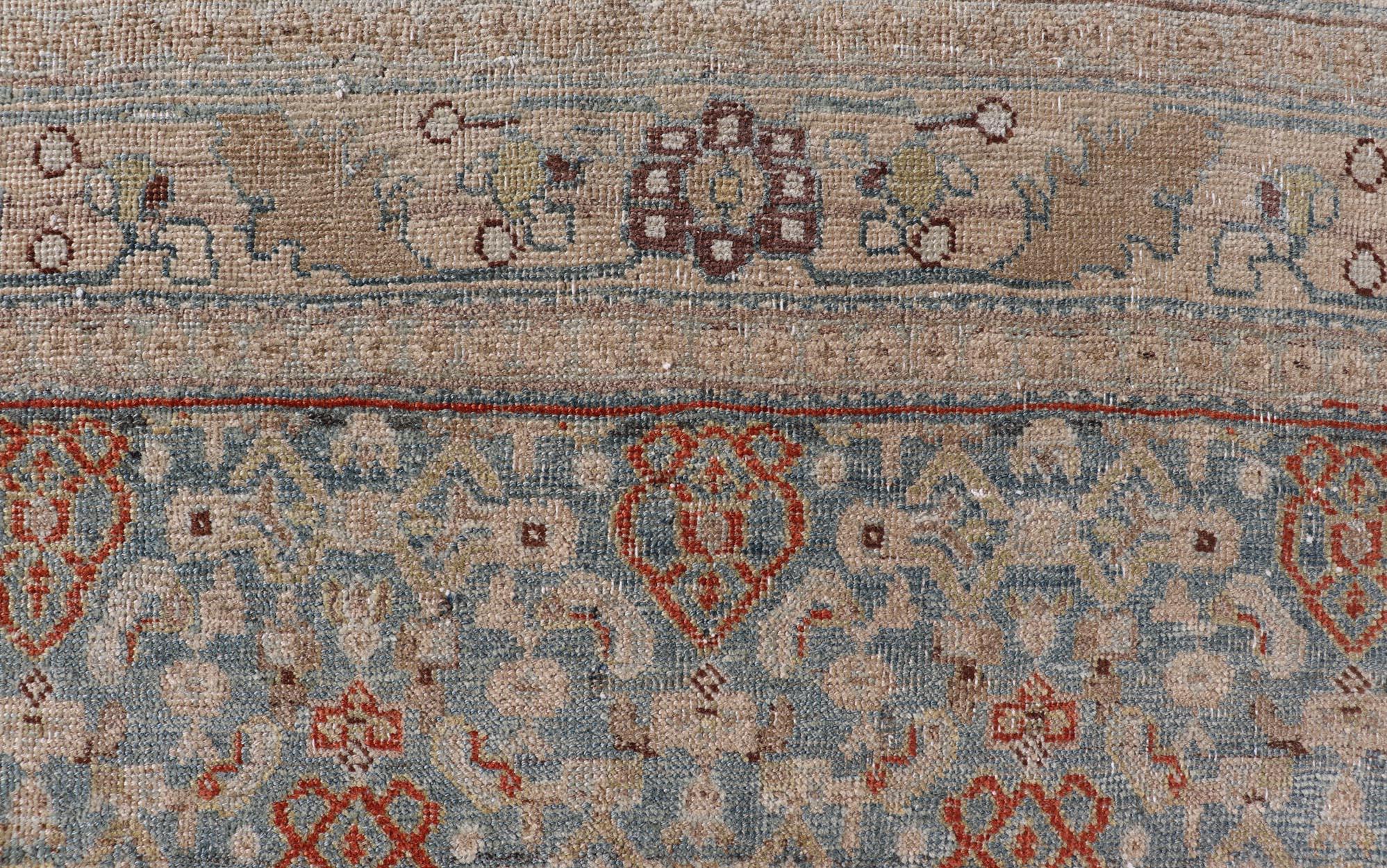 Antique Persian Bidjar Rug in Lt. Blue, Lt. Gray by Keivan Woven Arts 4'8 x 8'10 For Sale 1
