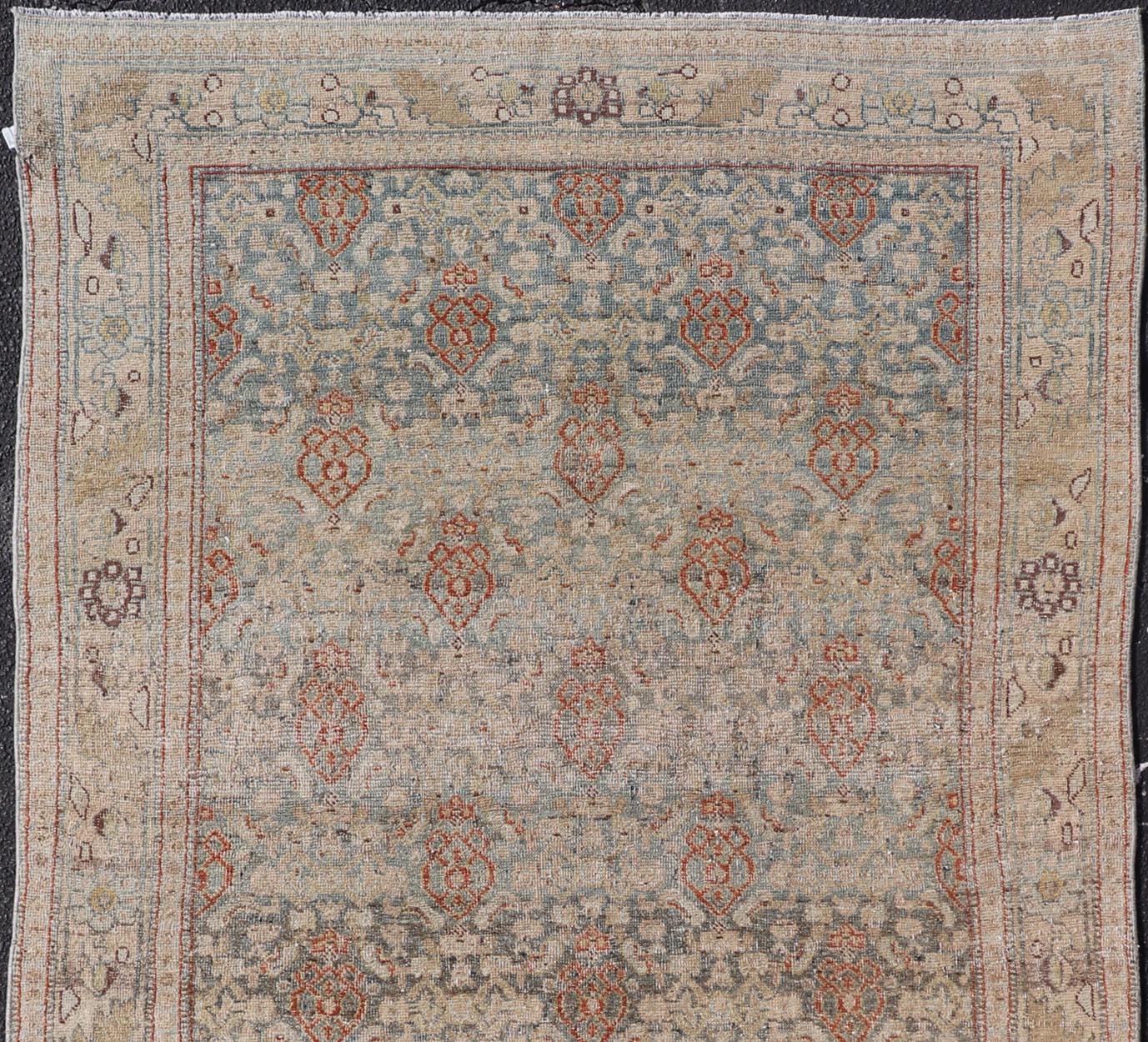 Antique Persian Bidjar Rug in Lt. Blue, Lt. Gray by Keivan Woven Arts 4'8 x 8'10 For Sale 2