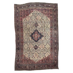 Antique Persian Bidjar Rug, Lattice Design Filled with Trees