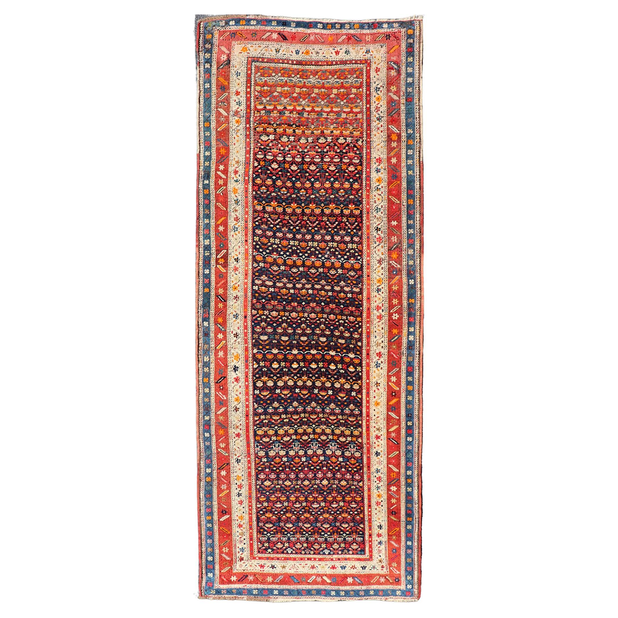 Antique Persian Bidjar Rug, Navy and Red Geometric Design 3'7" X 9'6"