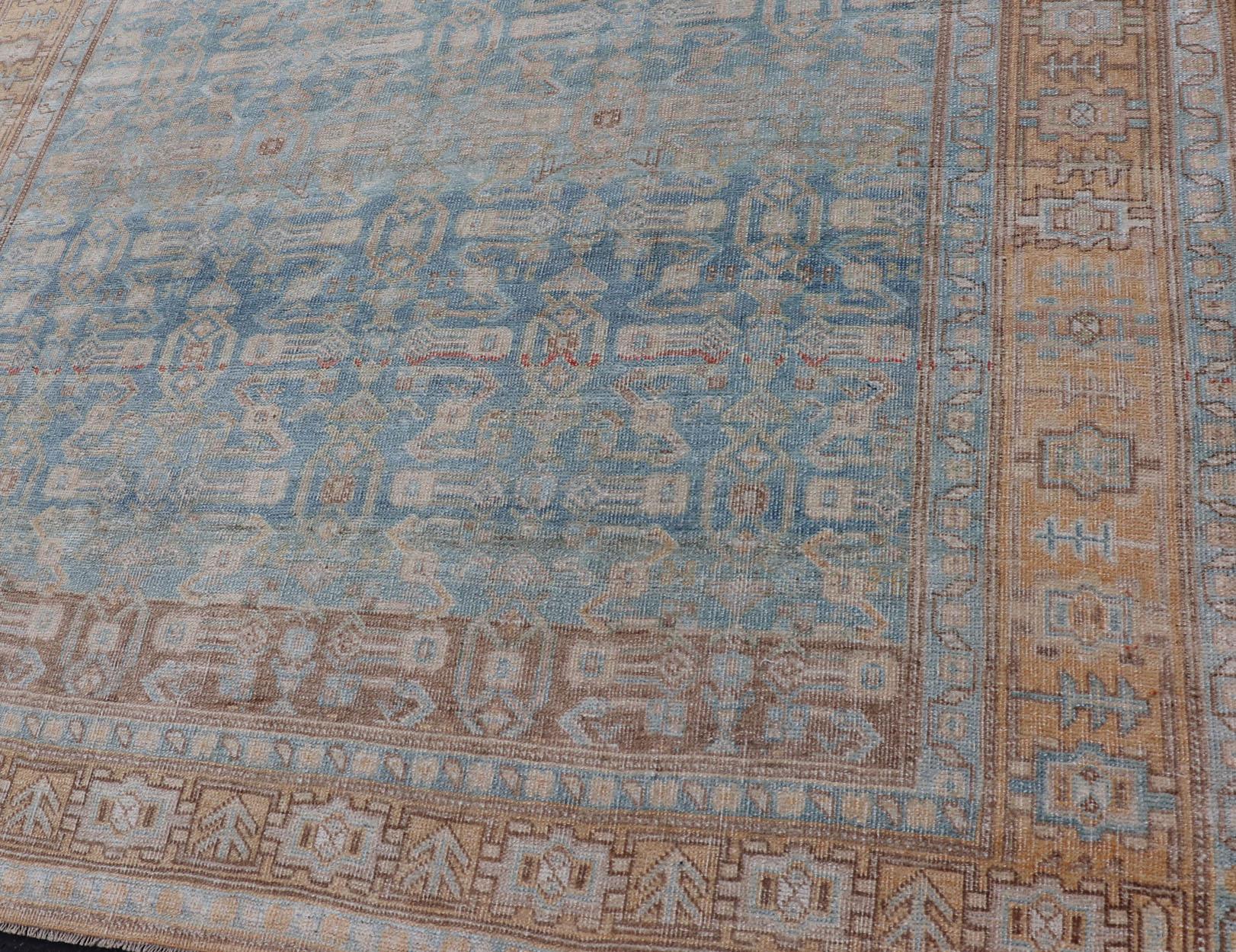 Antique Persian Bidjar Rug with All-Over Design in Light Blue and Orange In Good Condition For Sale In Atlanta, GA