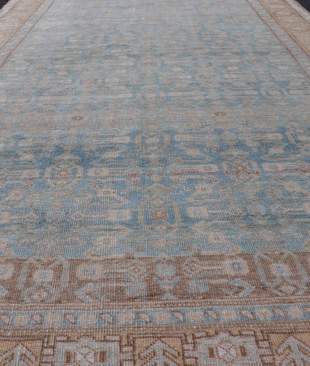 Antique Persian Bidjar Rug with All-Over Design in Light Blue and Orange For Sale 2