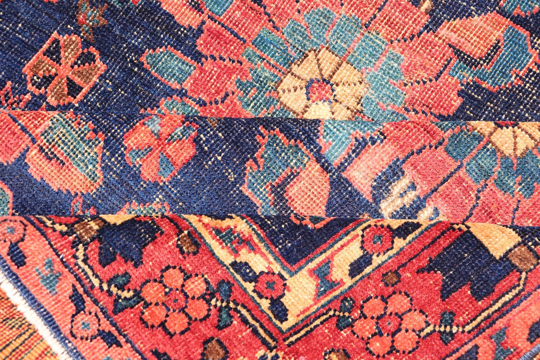 Antique Persian Bidjar Rug with All-Over Floral Motifs in Red and Blue For Sale 4