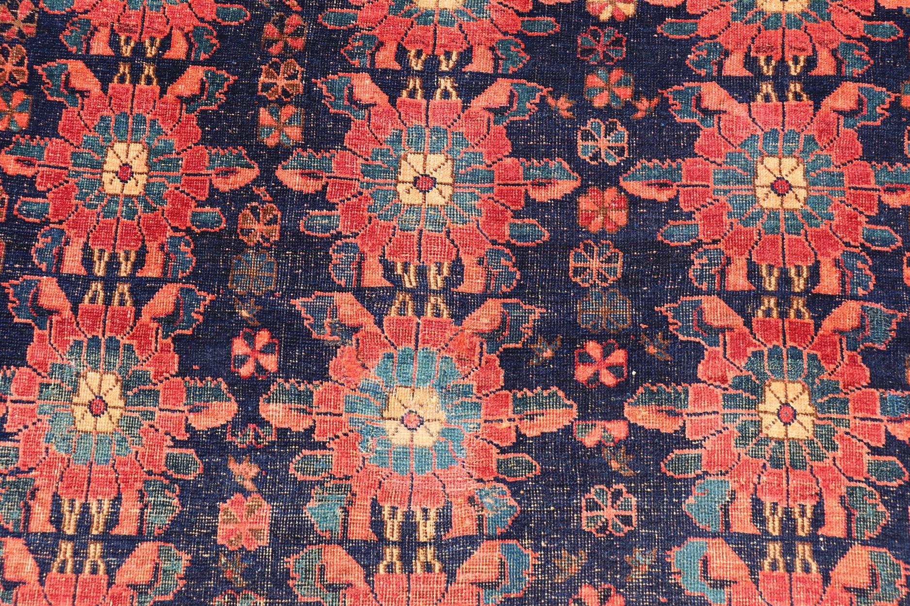 Malayer Antique Persian Bidjar Rug with All-Over Floral Motifs in Red and Blue For Sale