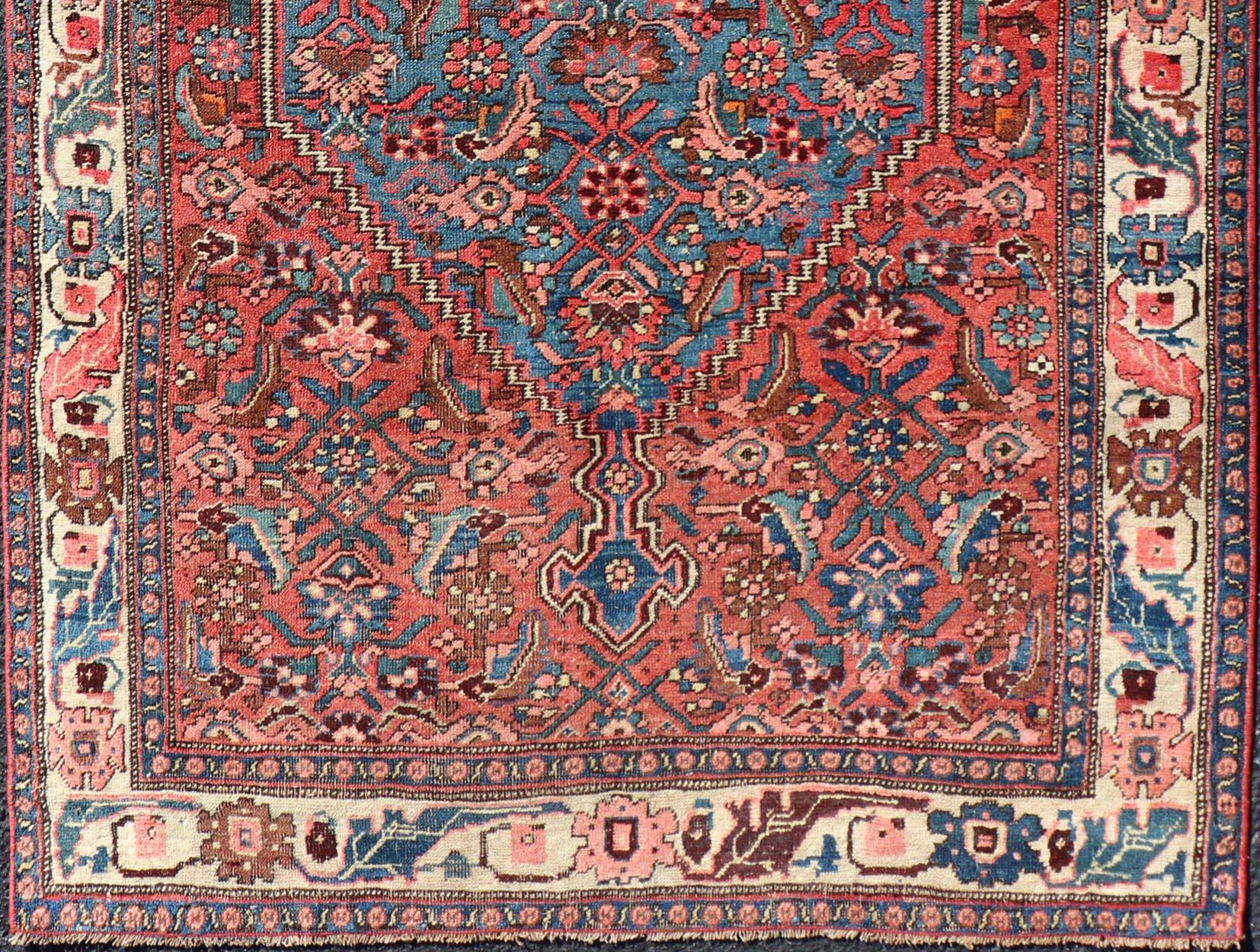 Antique Hand Knotted Bidjar Rug with medallion design in reds and blues. Keivan Woven Arts / rug EMB-9635-P13573, country of origin / type: Persian / Bidjar, circa Early-20th Century.

Measures: 3'3 x 5'3.