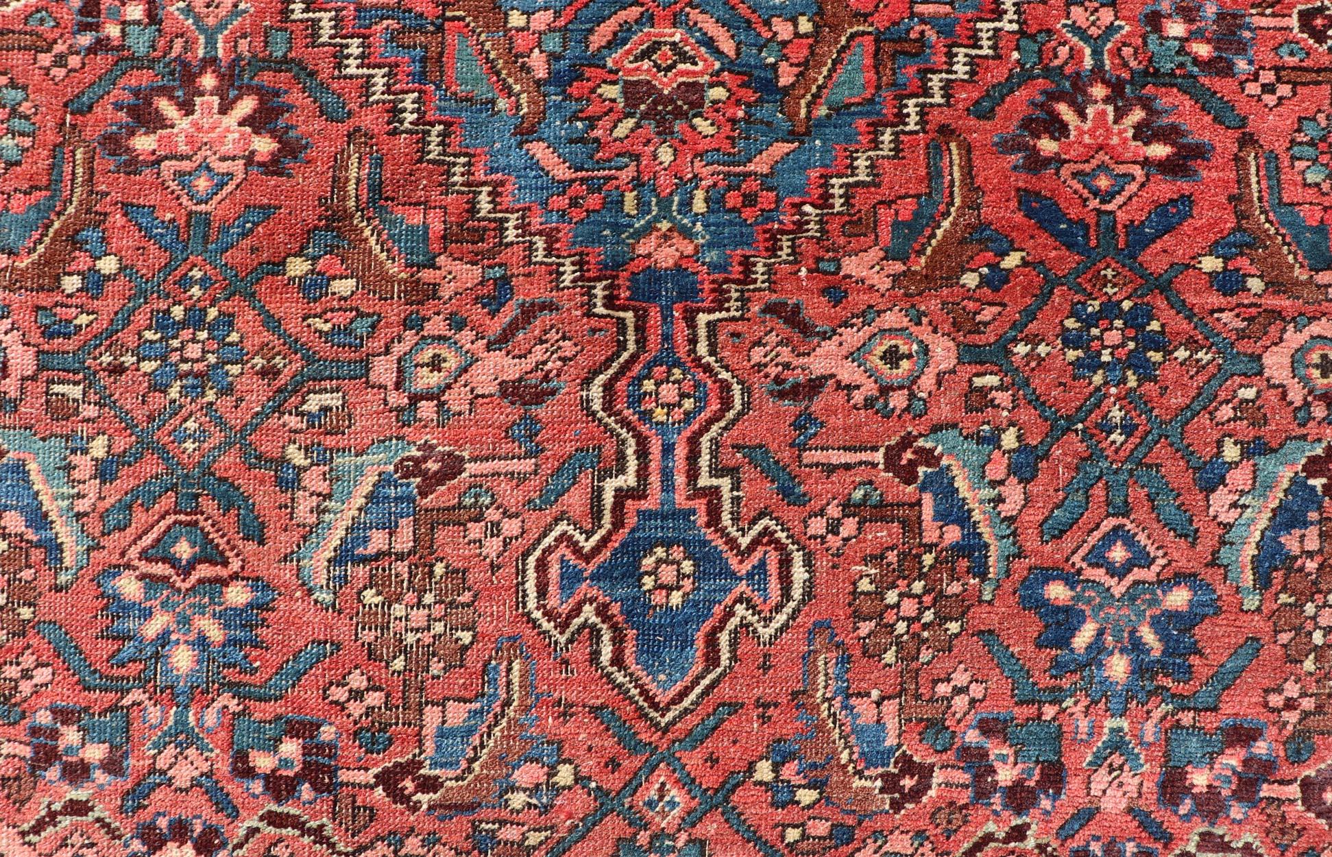 Wool Antique Persian Bidjar Rug with All-Over Sub-Geometric Medallion Design For Sale