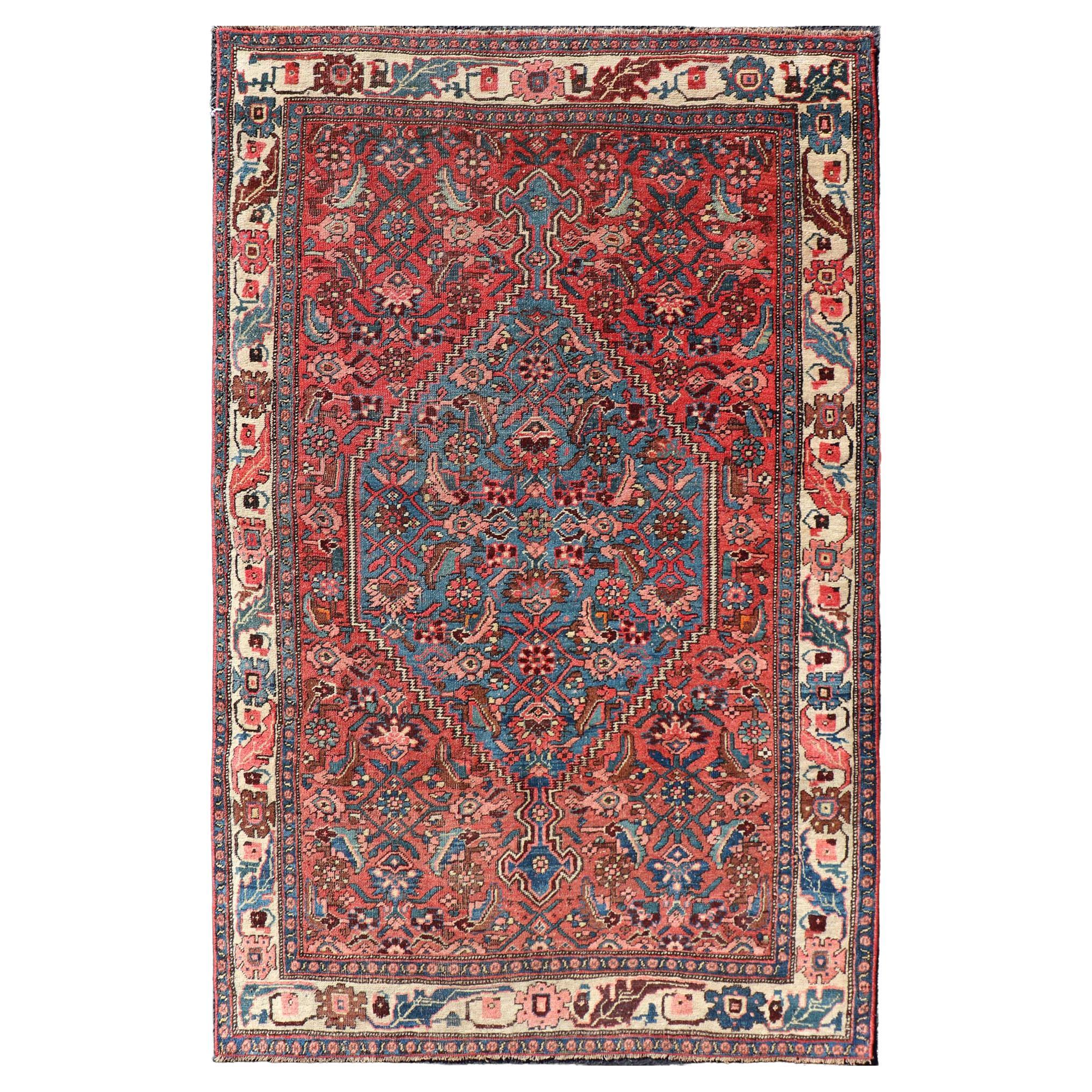 Antiker persischer Bidjar-Teppich mit ganzflächigem subgeometrischem Medaillon-Design