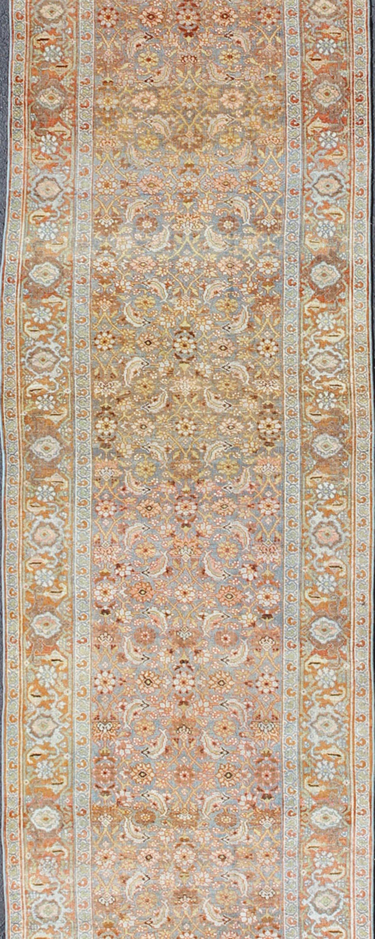 Antique Persian Bidjar Rug with Blossoming Floral Design in Light Blue and Red For Sale 3