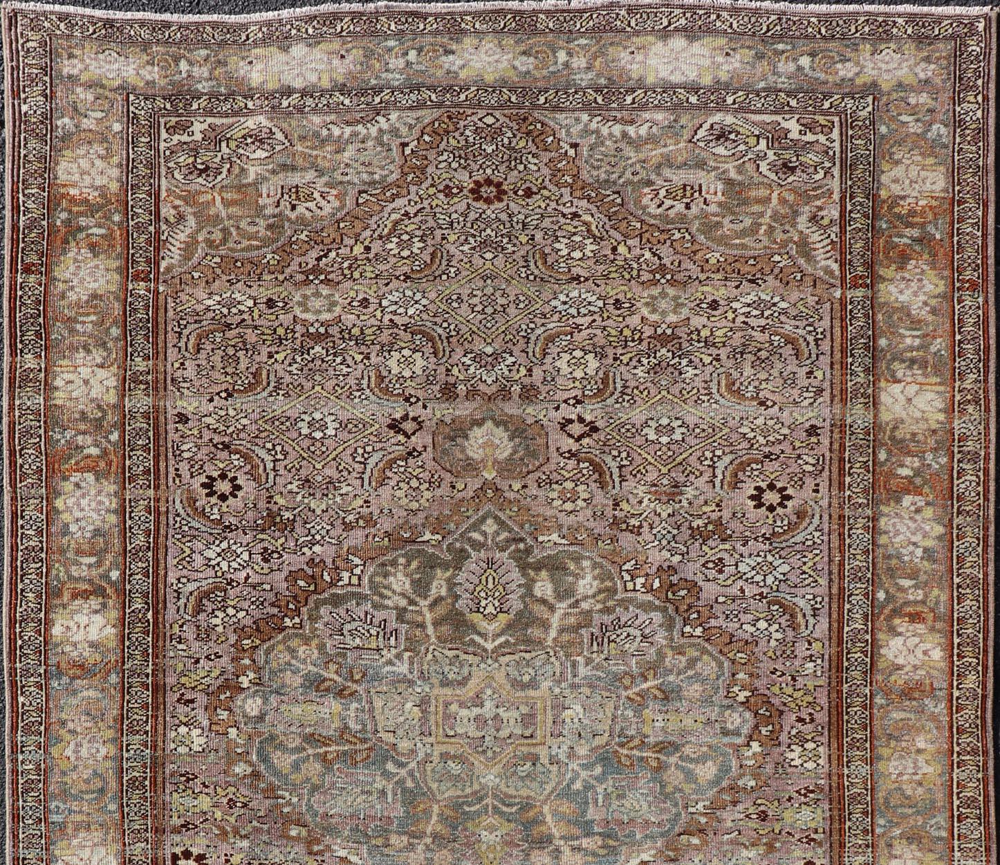 Hand-Knotted Antique Persian Bidjar Rug with Floral Medallion and All-Over Vining Floral For Sale