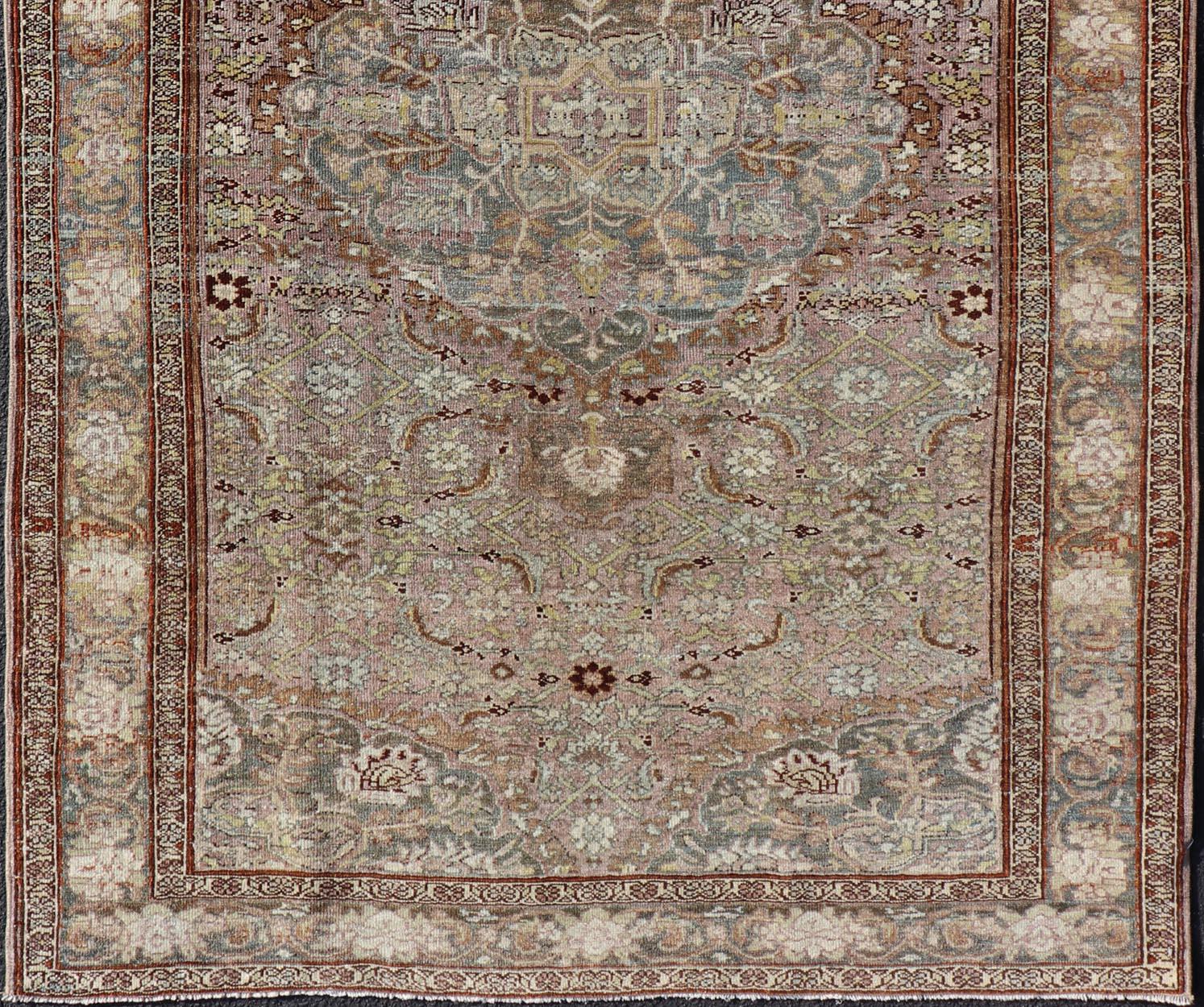 20th Century Antique Persian Bidjar Rug with Floral Medallion and All-Over Vining Floral For Sale