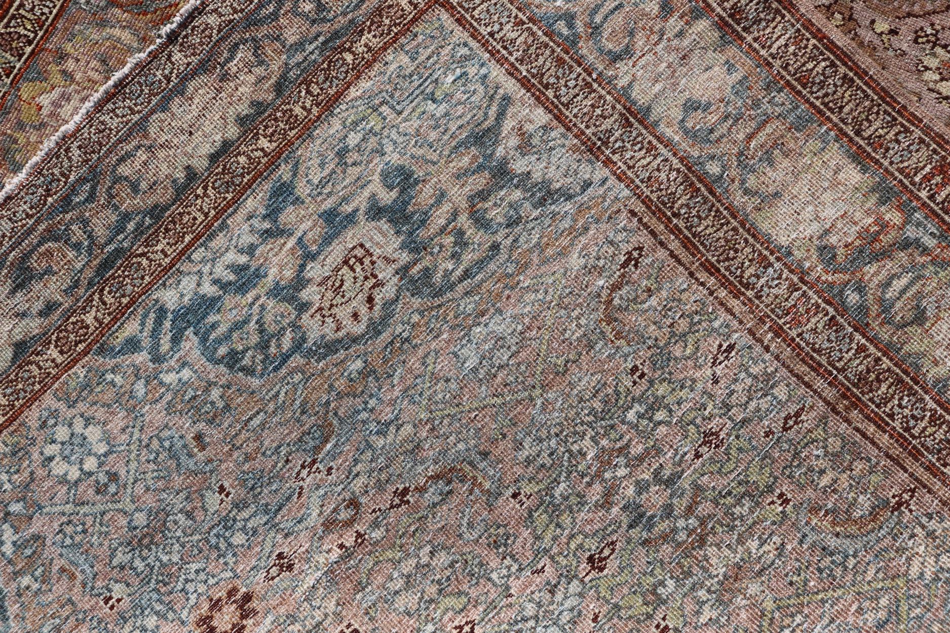 Wool Antique Persian Bidjar Rug with Floral Medallion and All-Over Vining Floral For Sale