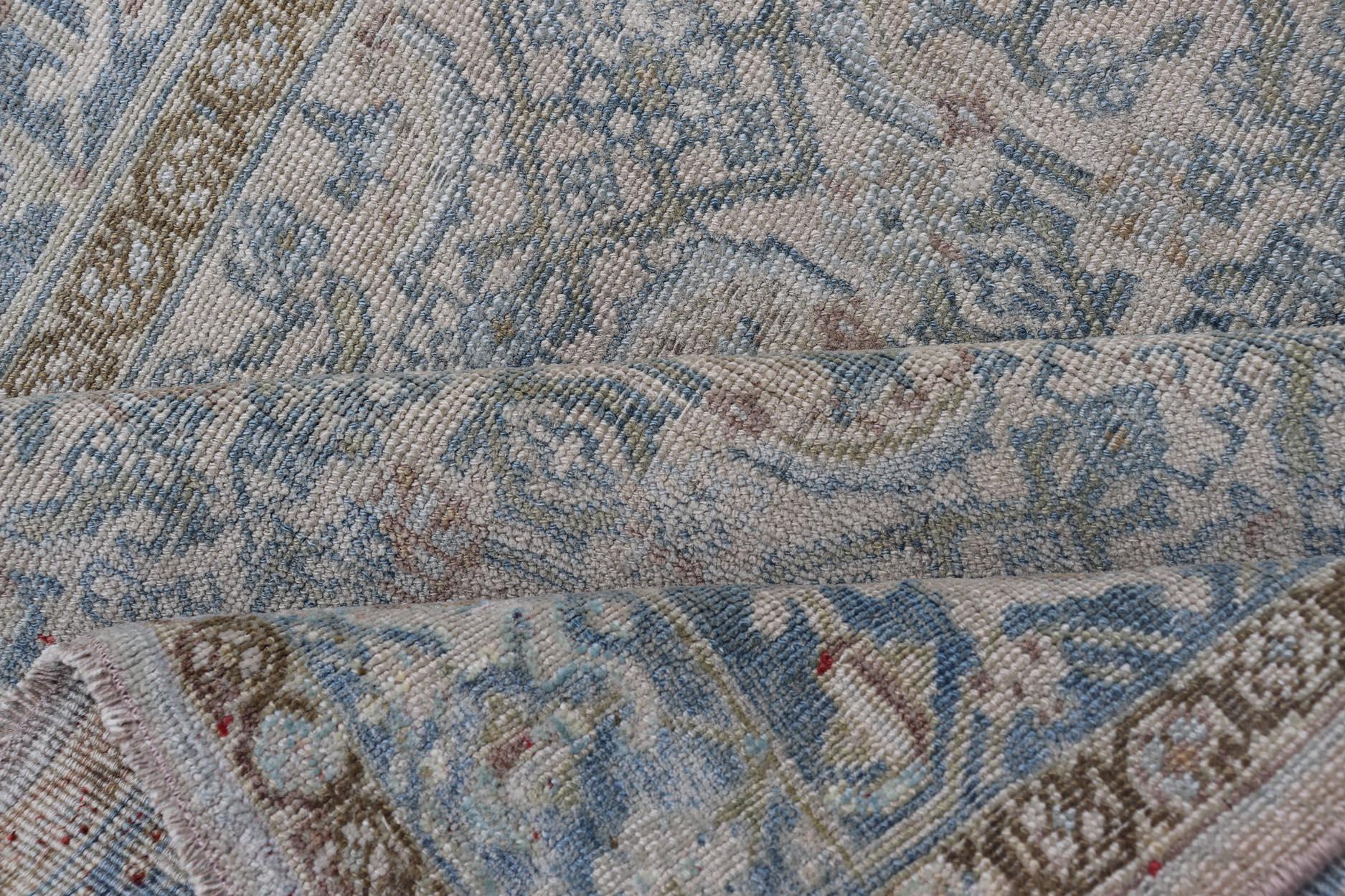 XX secolo Tappeto persiano antico Bidjar con motivi floreali e colori tenui 3'4