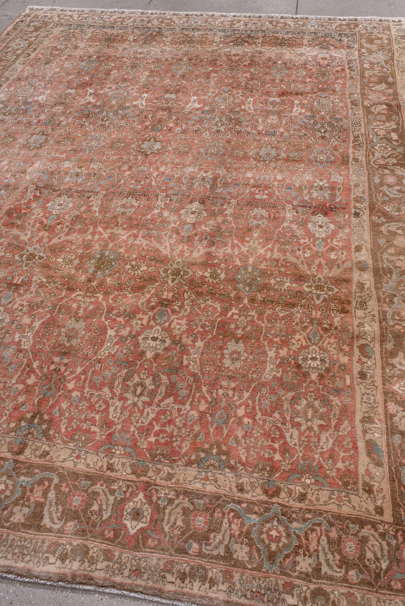 Wool Antique Persian Bidjar Rug with Geometric Floral Design in Deep, Rich Colors For Sale