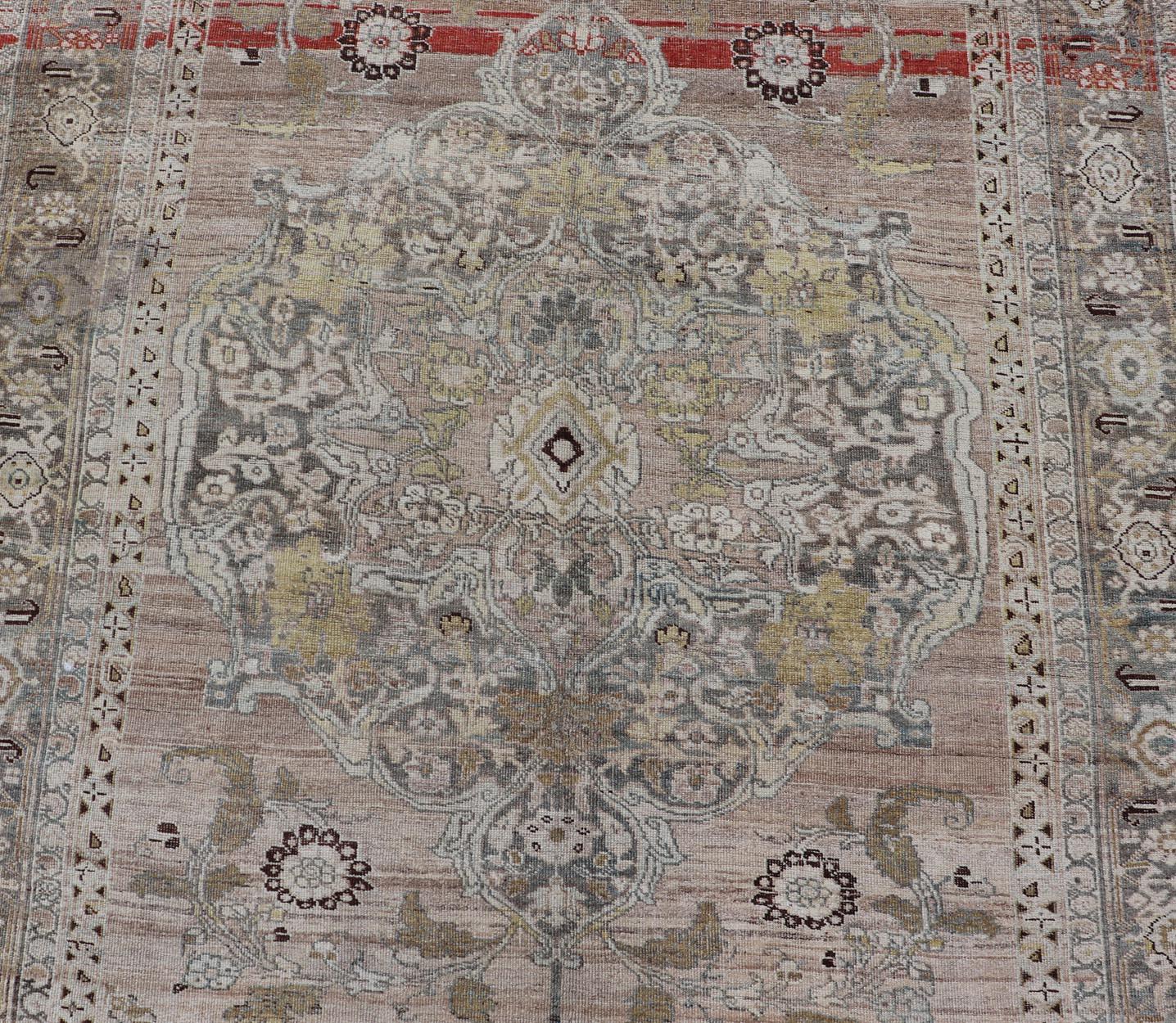  Antique Persian Bidjar Rug with Large Floral Medallion and Vining Floral 5