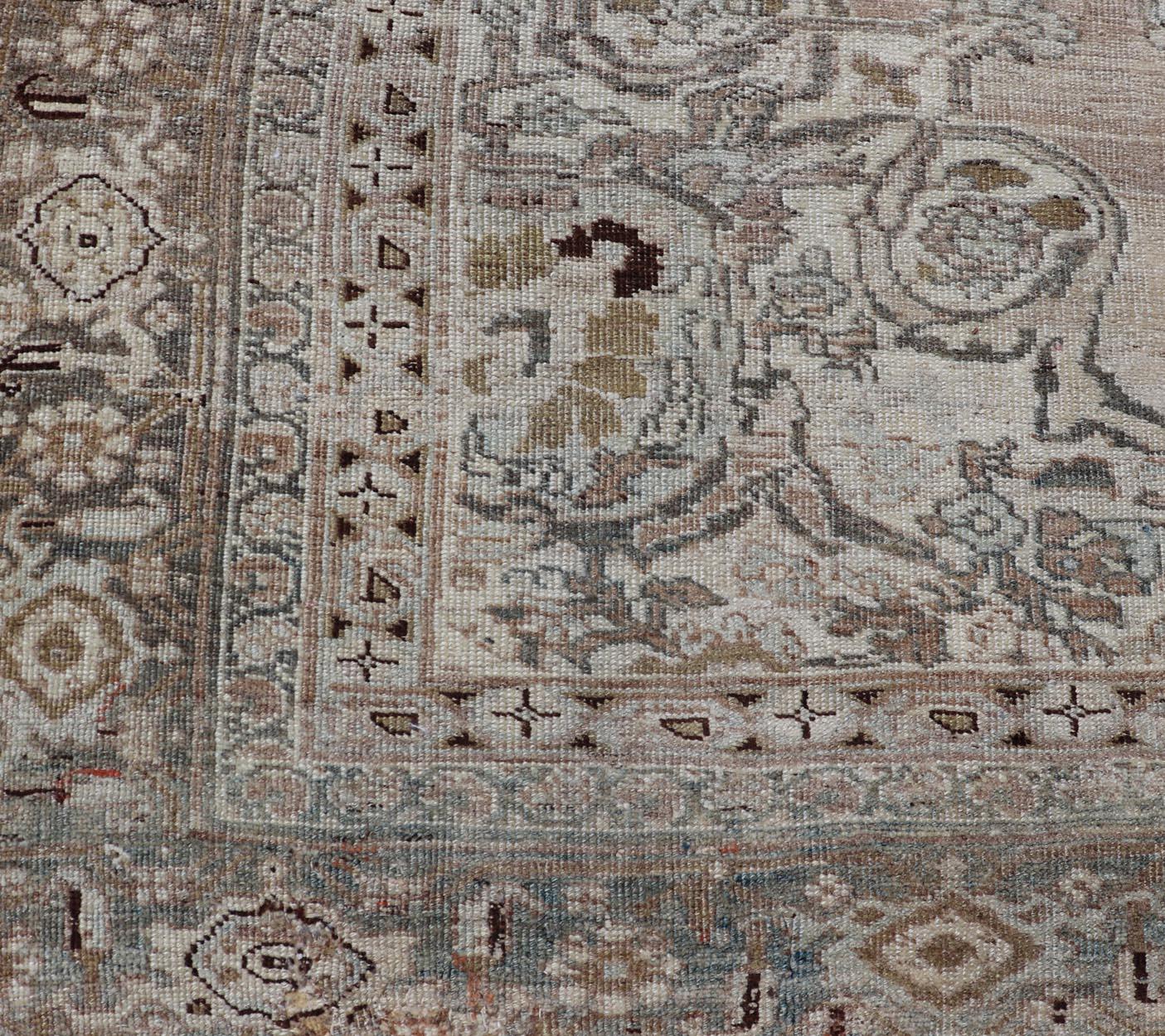 Hand-Knotted  Antique Persian Bidjar Rug with Large Floral Medallion and Vining Floral