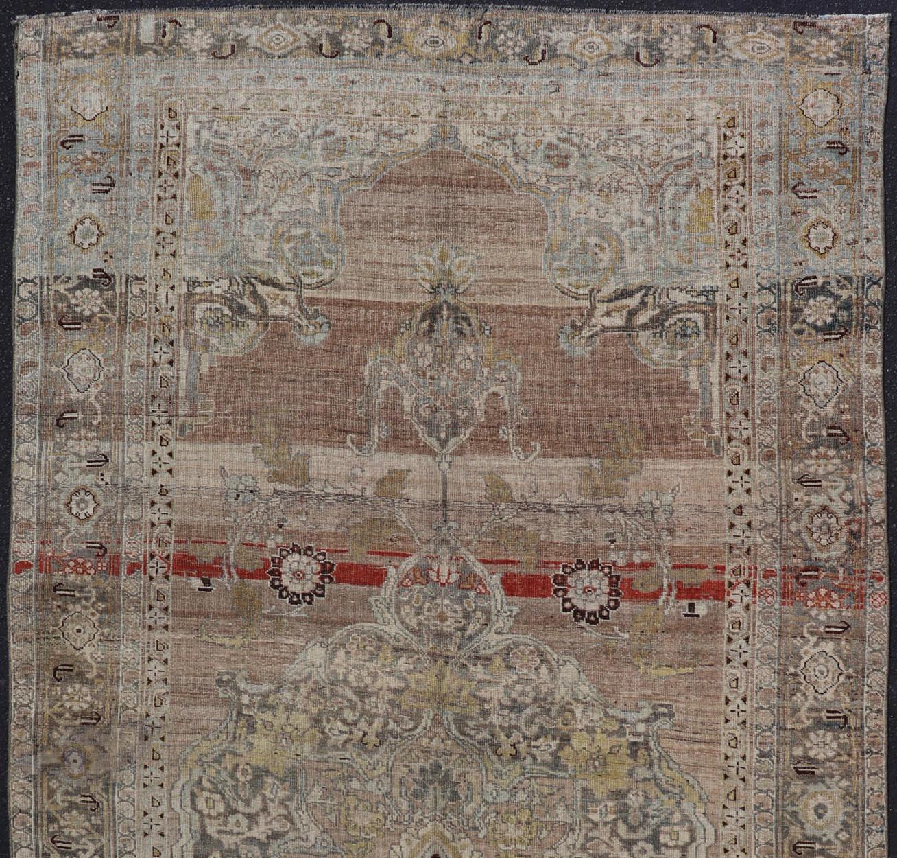19th Century  Antique Persian Bidjar Rug with Large Floral Medallion and Vining Floral