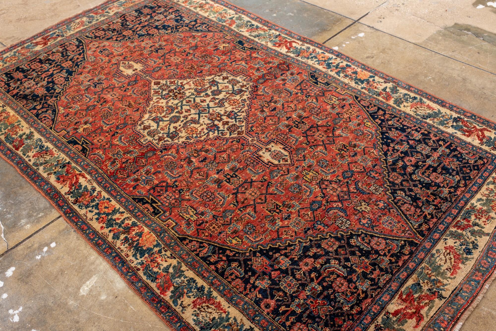 Antique Persian Bidjar Rug with Large Medallion & Floral Borders. im Angebot 1