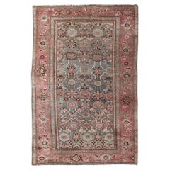 Antiker persischer Bidjar-Teppich mit weichem rosa und blauem Allover 4'5 x 7'2