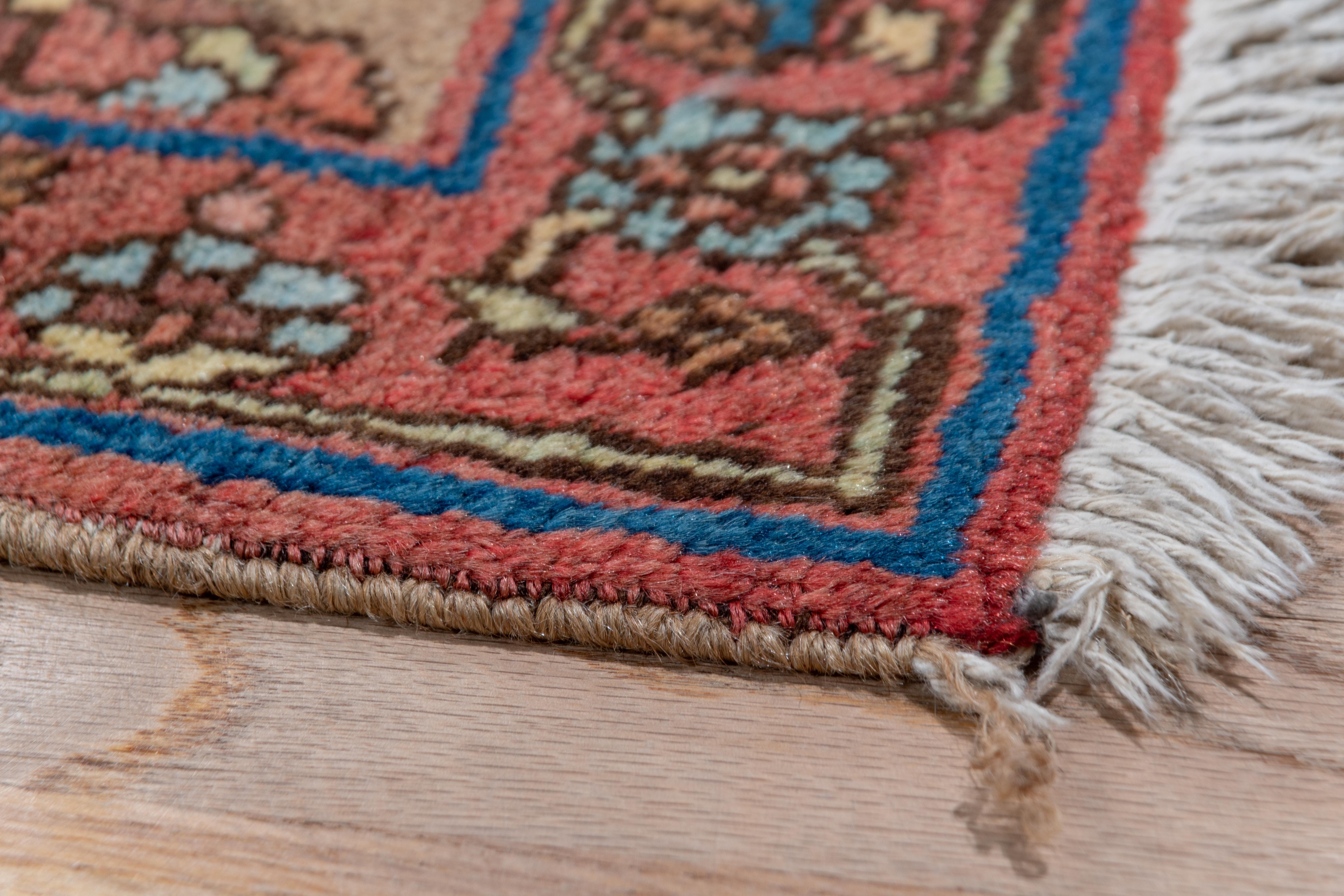Hand-Knotted Antique Persian Bidjar Runner, Navy Field, Pink & Coral Borders, Circa 1920s For Sale