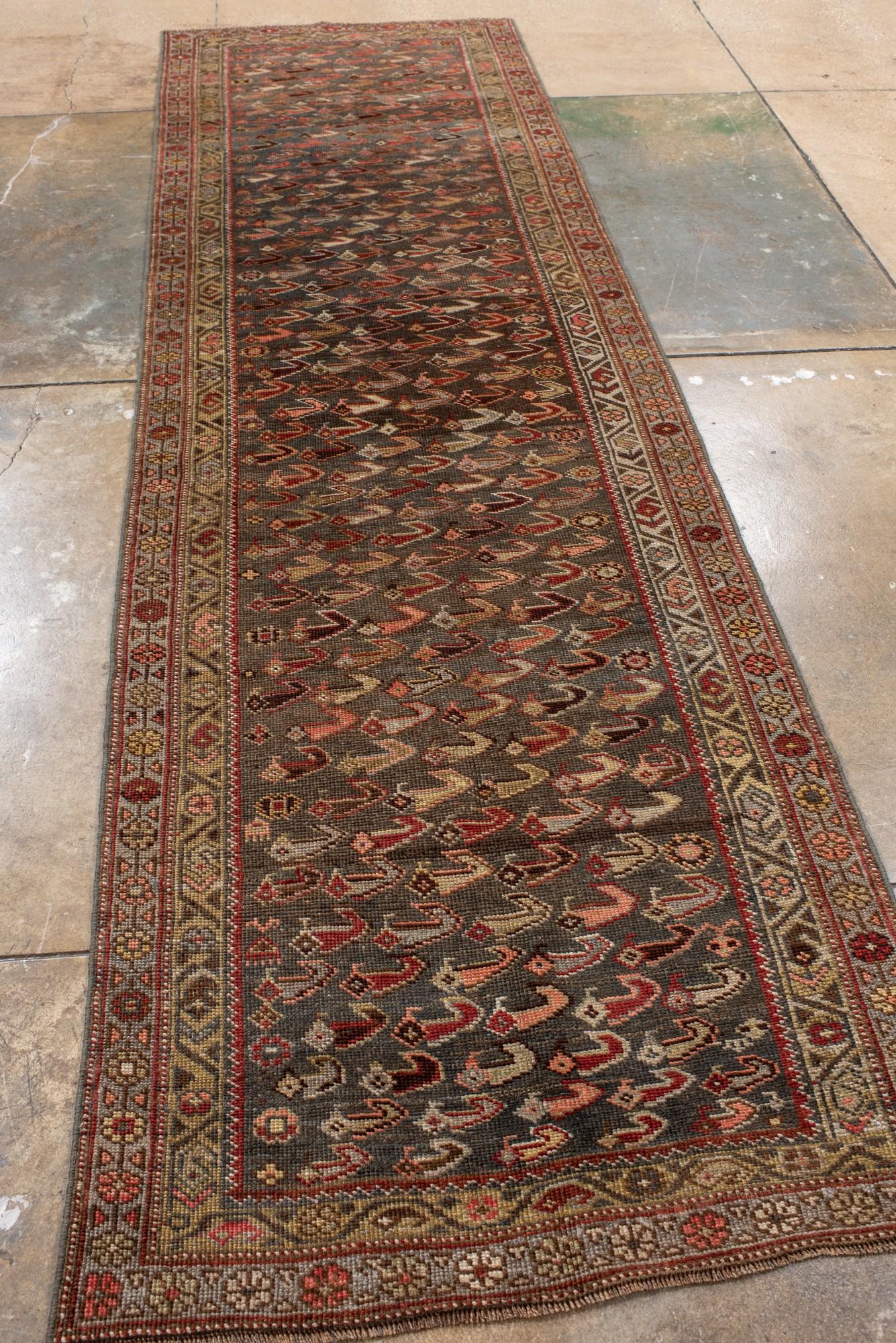 Hand-Knotted Antique Persian Bidjar Runner with Herati-Inspired Allover Motif For Sale