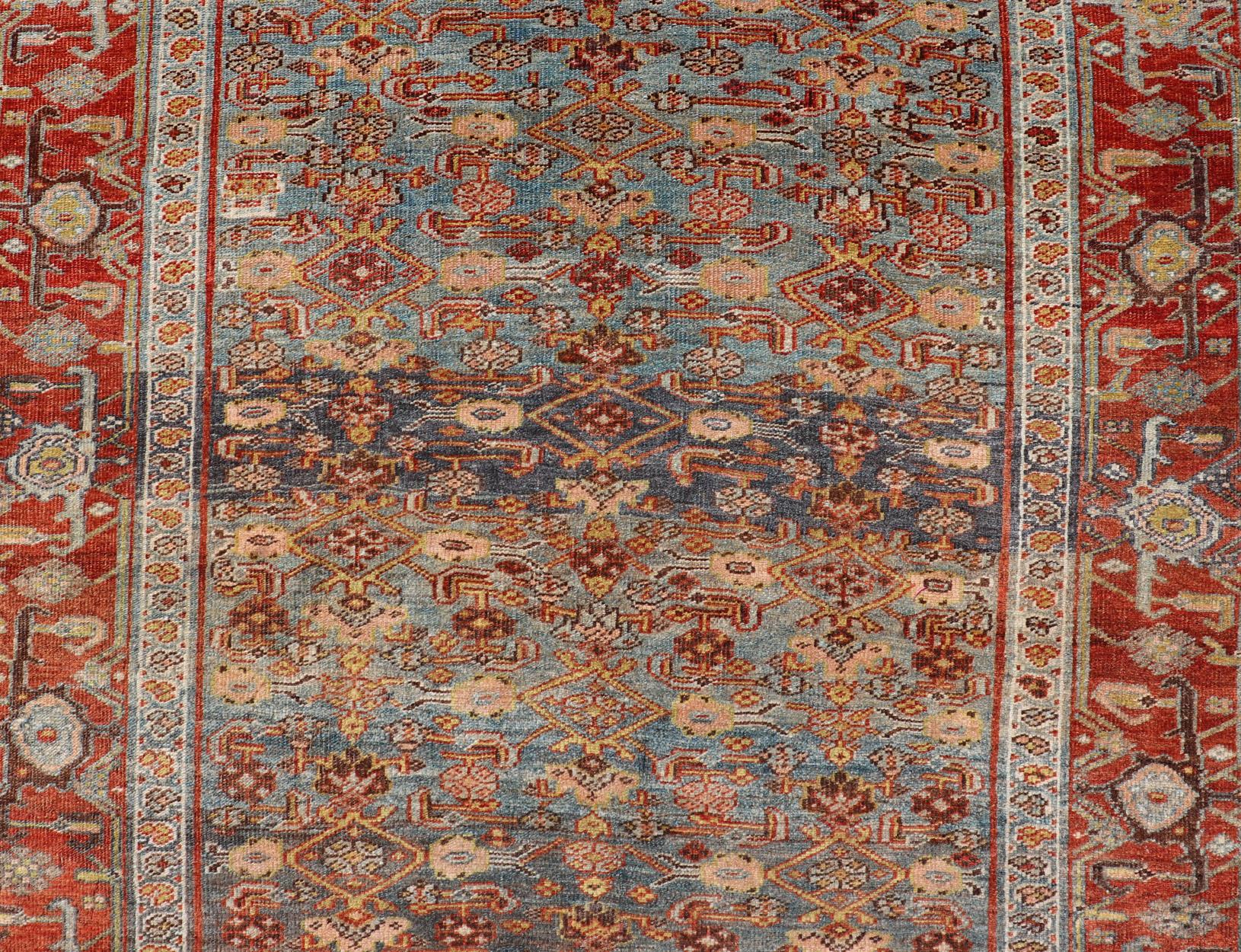 Antique Persian Bidjar Short Gallery Rug with All-Over Sub-Geometric Design For Sale 3