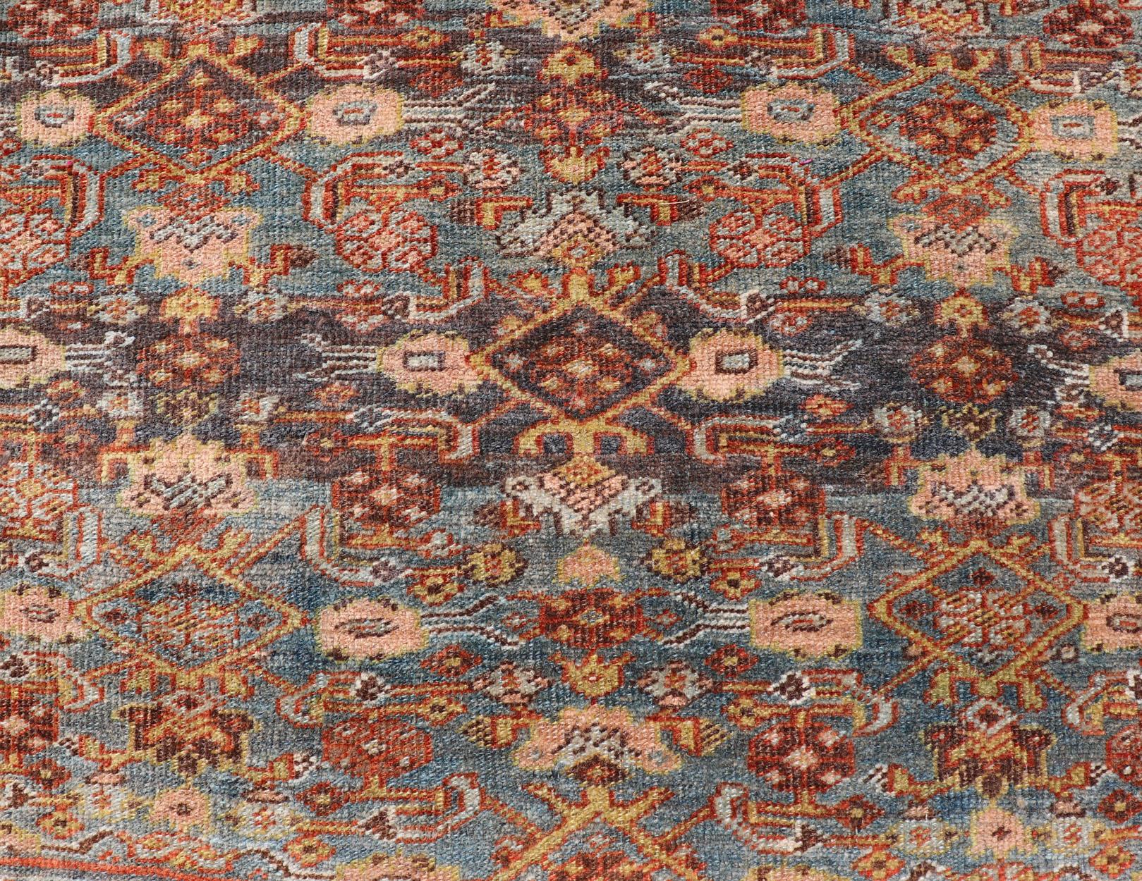 Antique Persian Bidjar Short Gallery Rug with All-Over Sub-Geometric Design For Sale 5