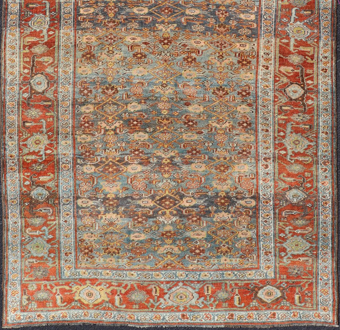 Tribal Antique Persian Bidjar Short Gallery Rug with All-Over Sub-Geometric Design For Sale