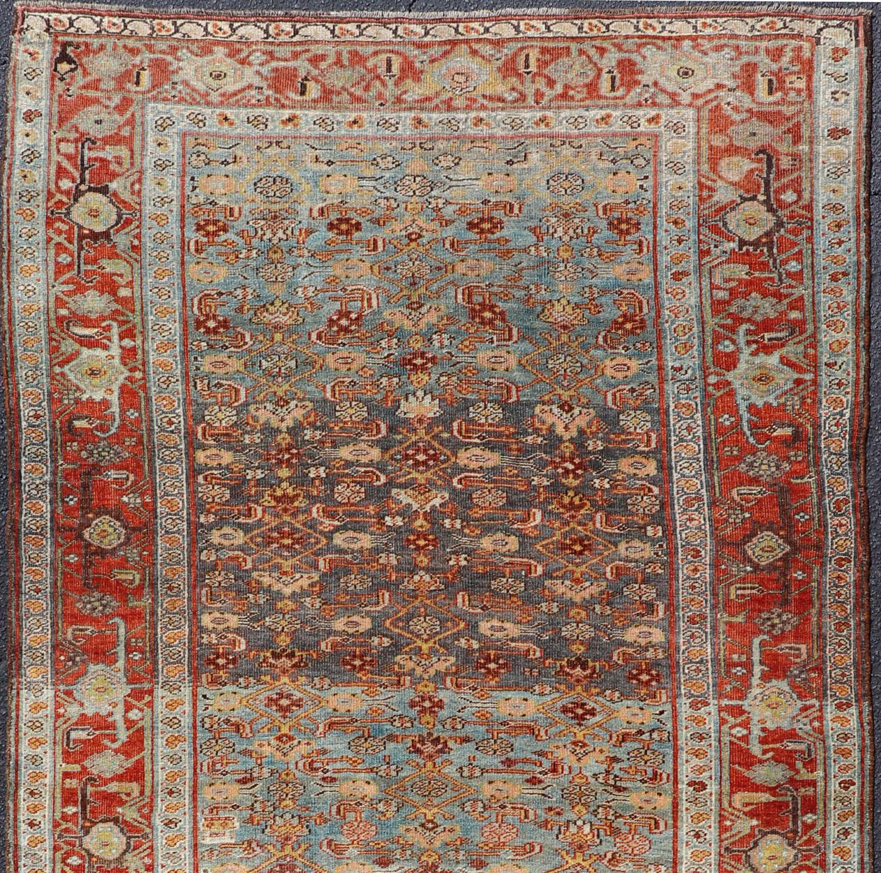 Hand-Knotted Antique Persian Bidjar Short Gallery Rug with All-Over Sub-Geometric Design For Sale