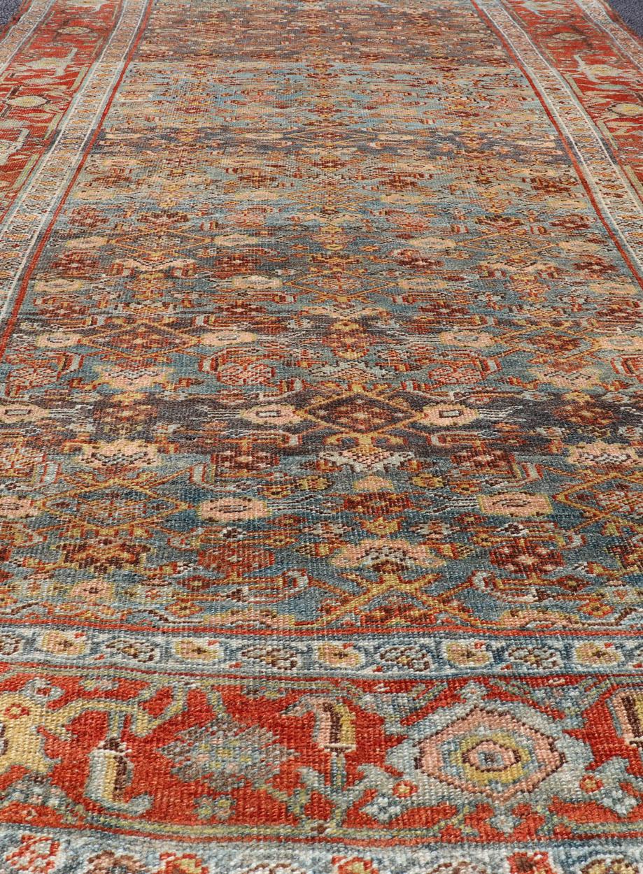 Wool Antique Persian Bidjar Short Gallery Rug with All-Over Sub-Geometric Design For Sale