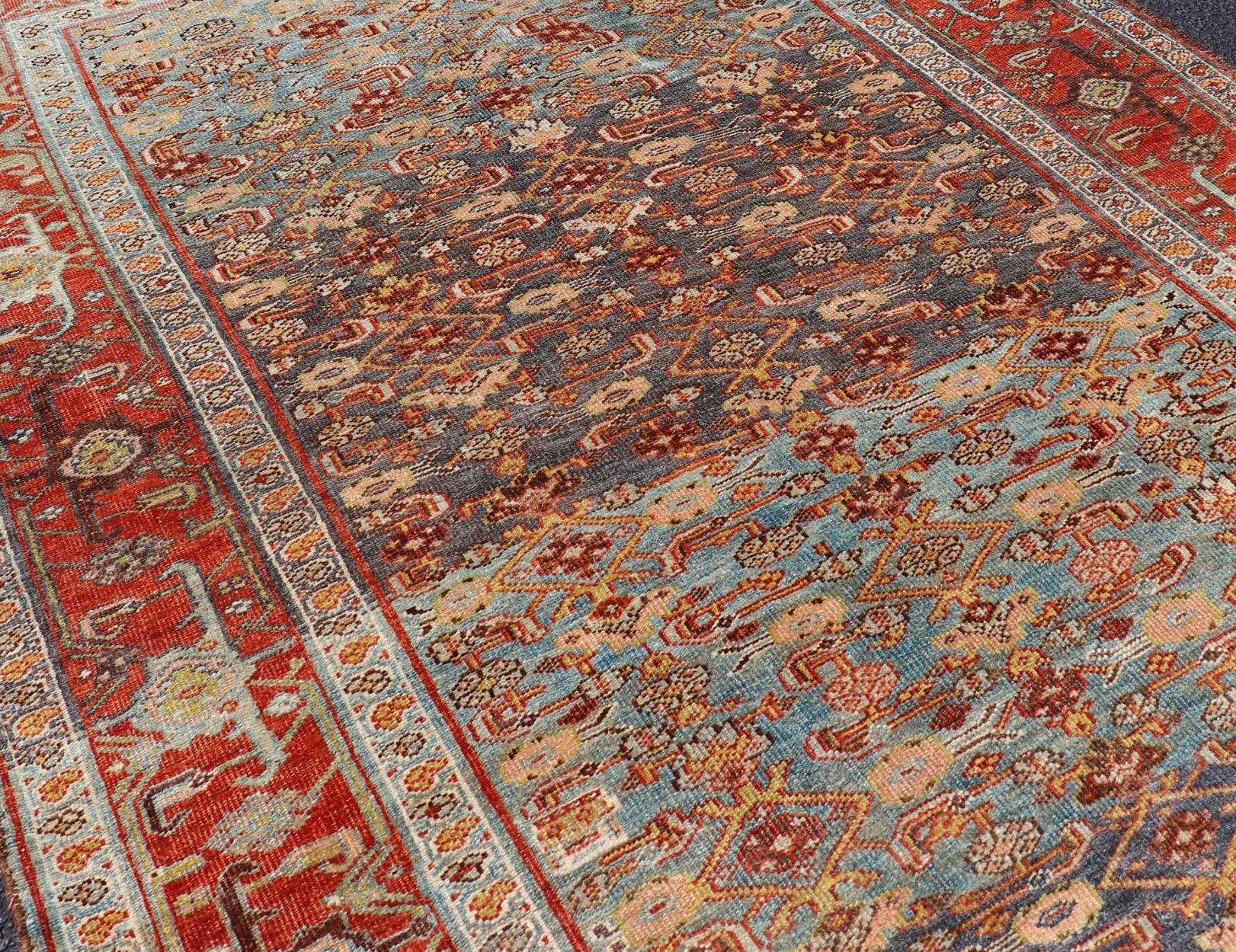 Antique Persian Bidjar Short Gallery Rug with All-Over Sub-Geometric Design For Sale 2