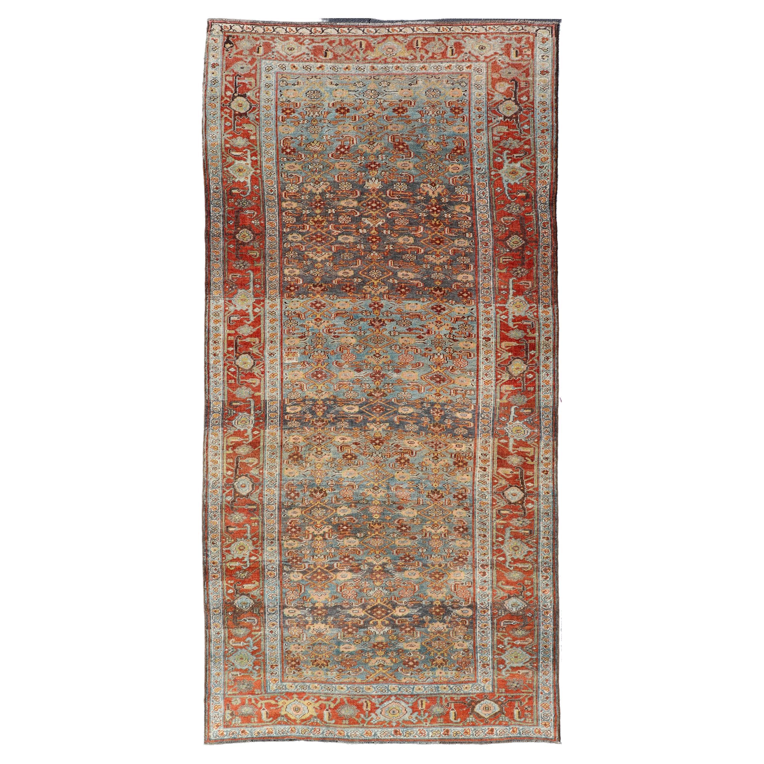 Antique Persian Bidjar Short Gallery Rug with All-Over Sub-Geometric Design