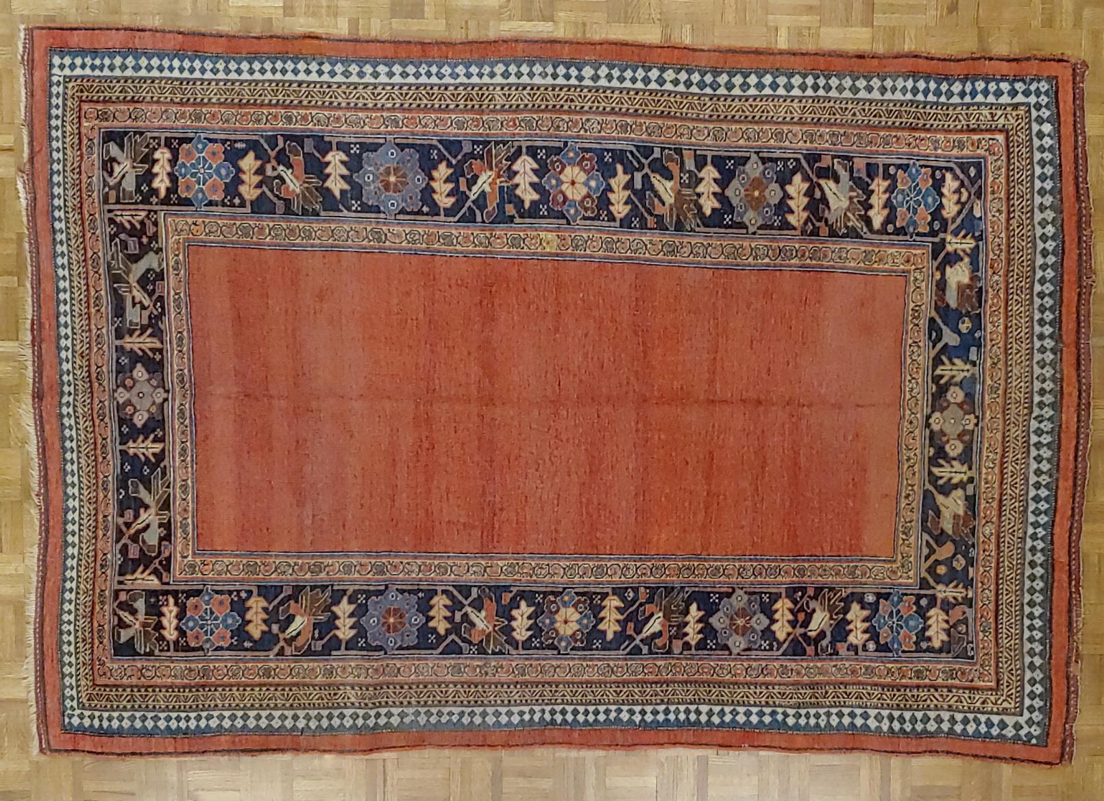 19th Century Antique Persian Bidjar, Solid All-Over Design Rust Field, Wool, Room Size, 1895 For Sale