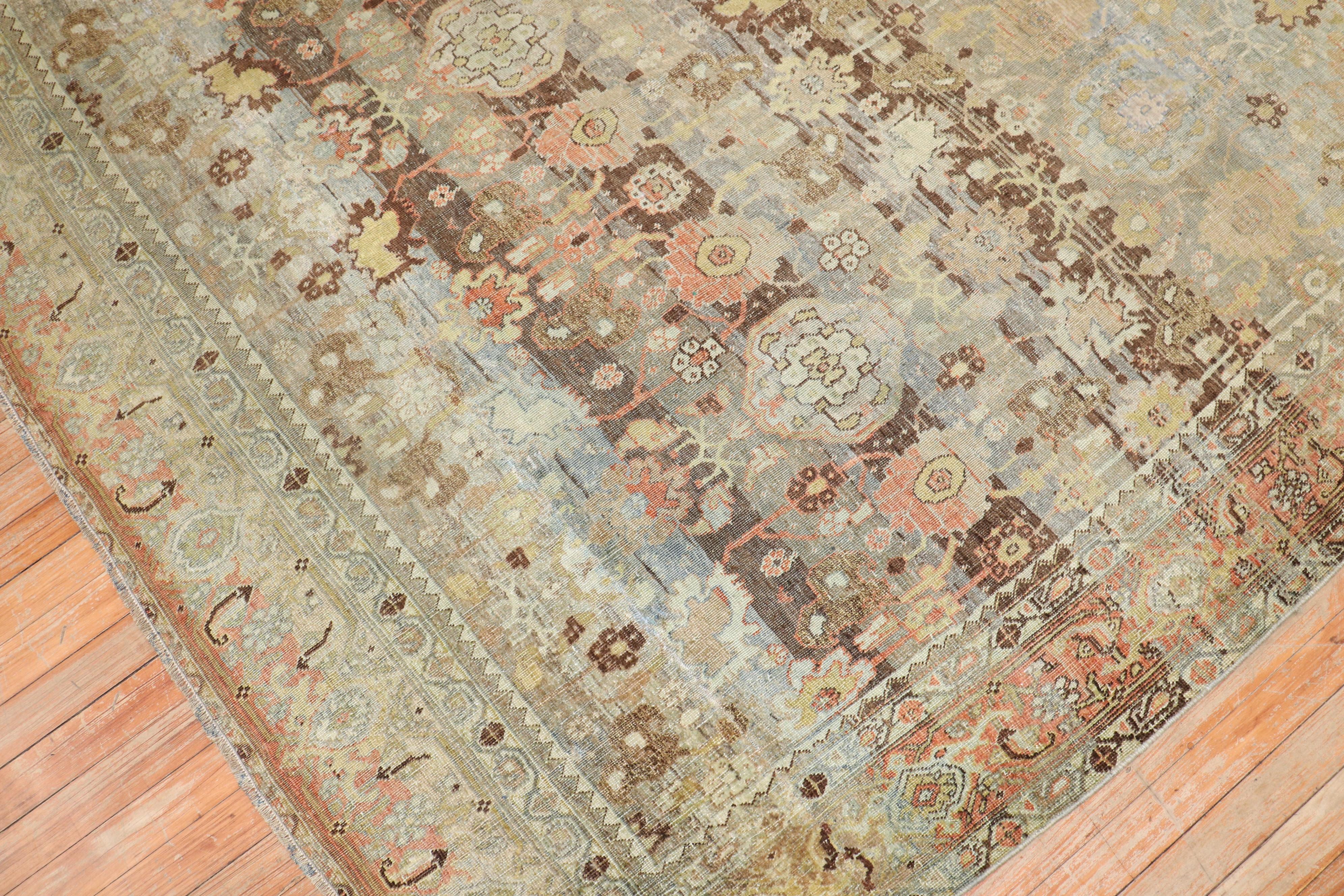 Hand-Knotted Antique Persian Bidjar Square Carpet For Sale