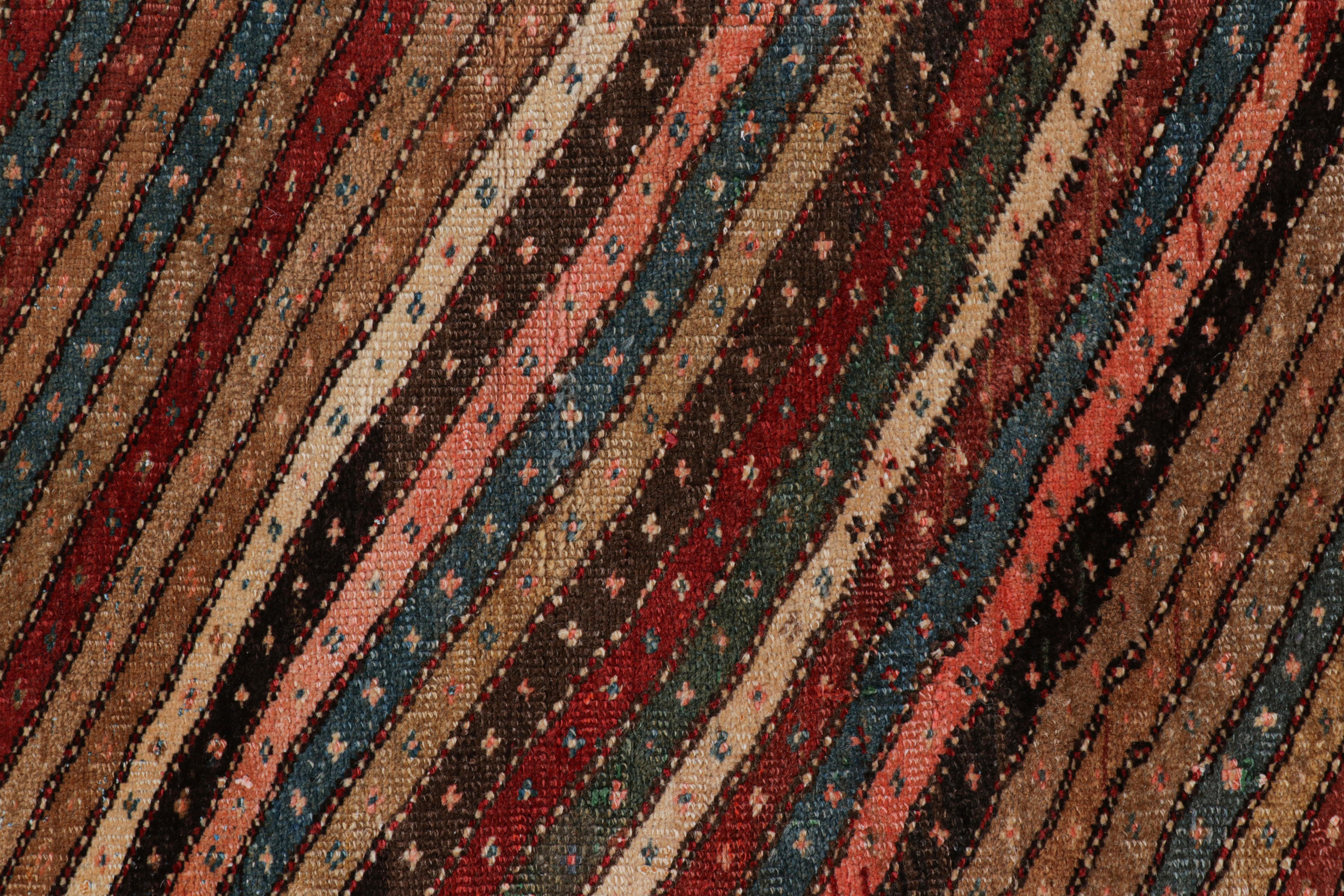 Hand-Knotted Antique Persian Bidjar Square Rug in Red with Striped Patterns, from Rug & Kilim For Sale