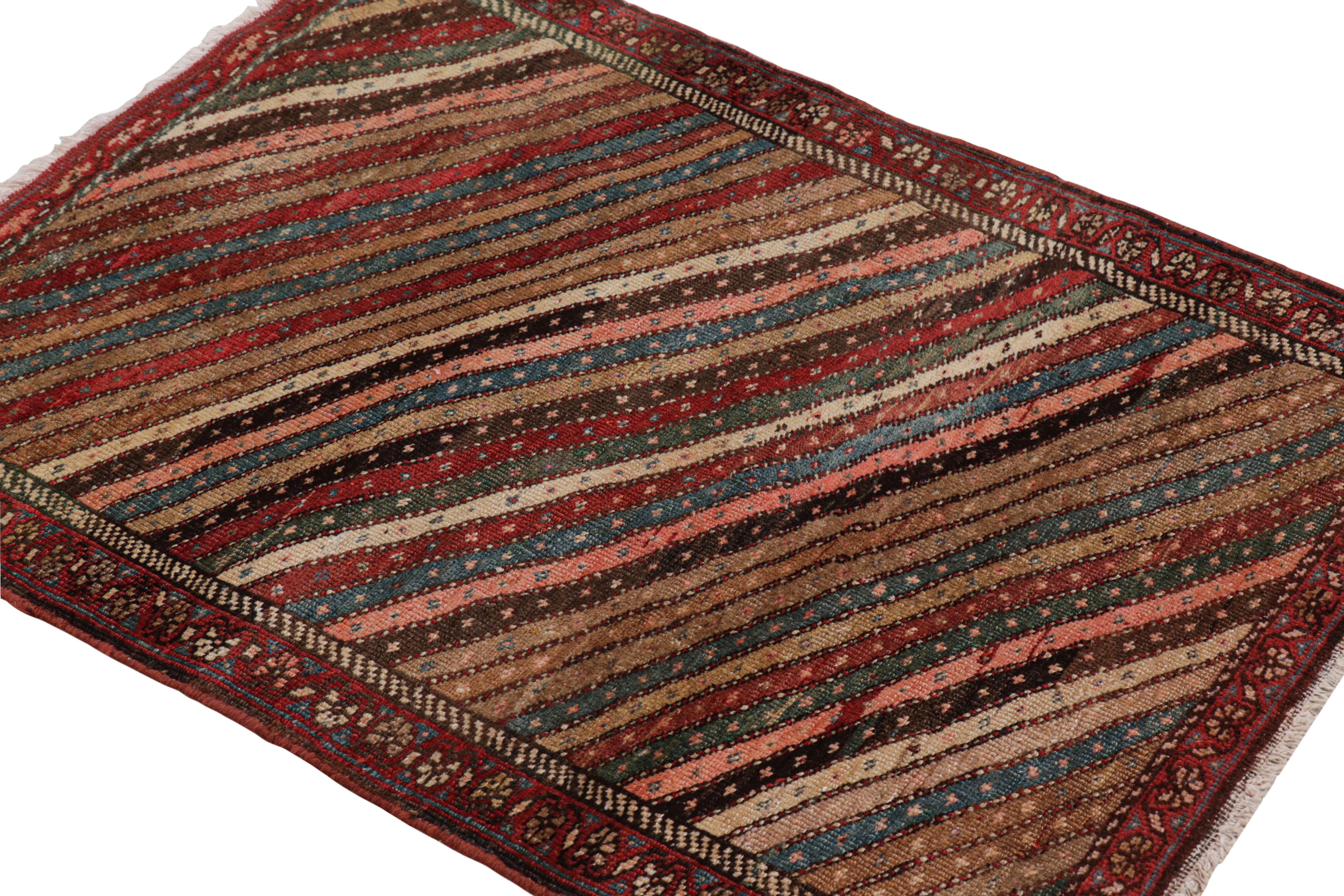 Antique Persian Bidjar Square Rug in Red with Striped Patterns, from Rug & Kilim In Good Condition For Sale In Long Island City, NY